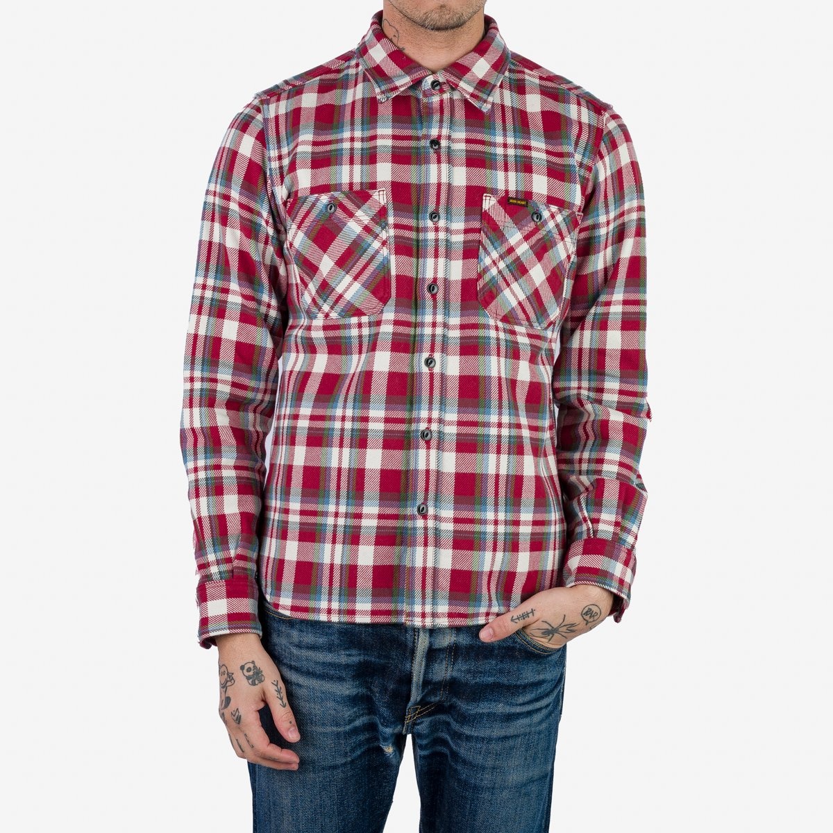 IHSH-371-RED Ultra Heavy Flannel Crazy Check Work Shirt - Red - 3