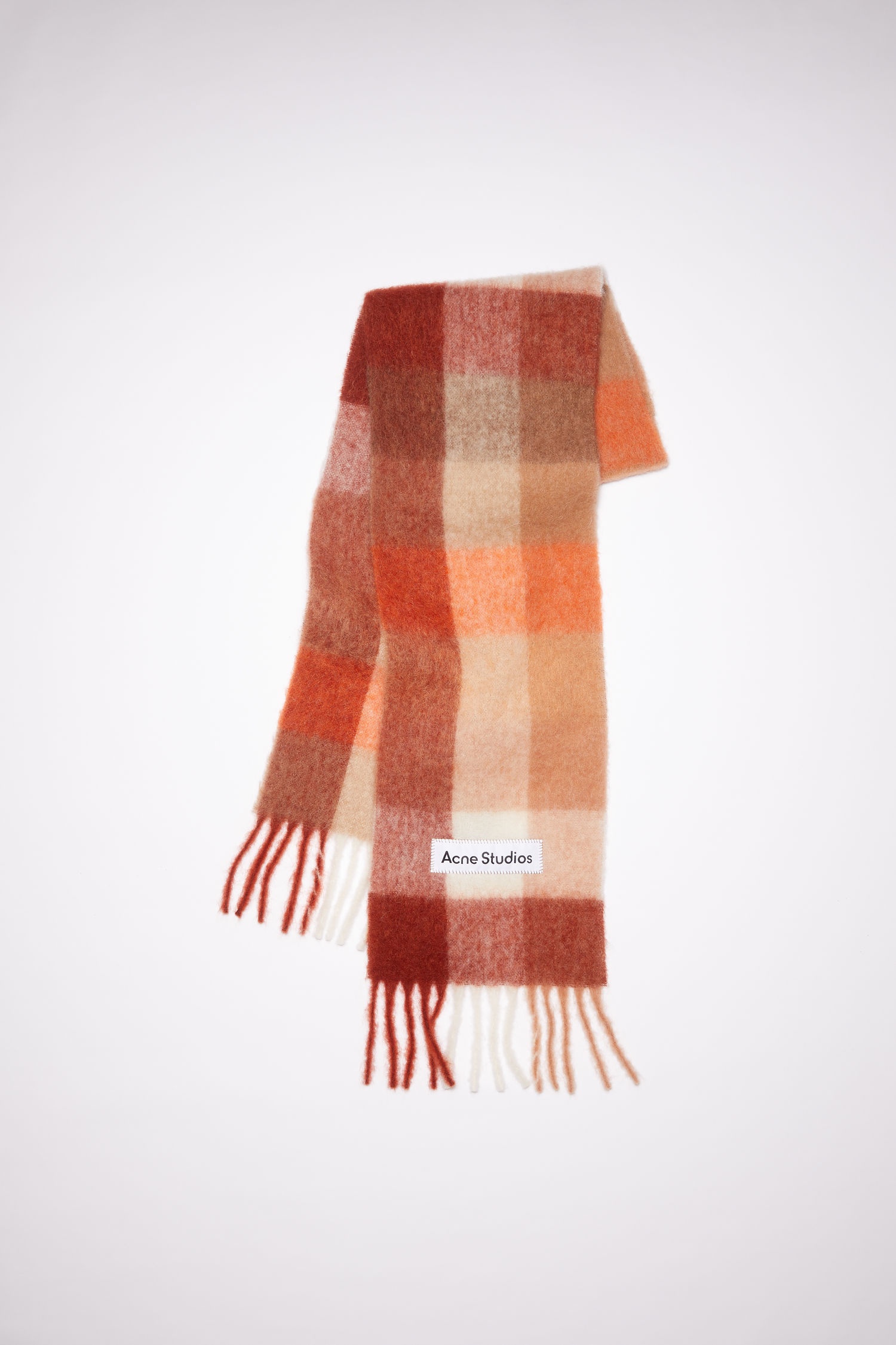 Mohair checked scarf - Orange/rust/white - 1