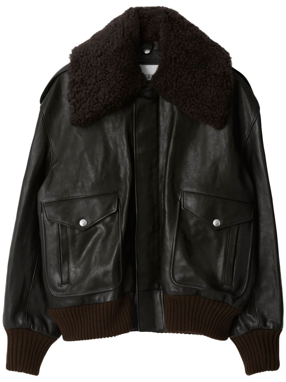 shearling-collar leather jacket - 1