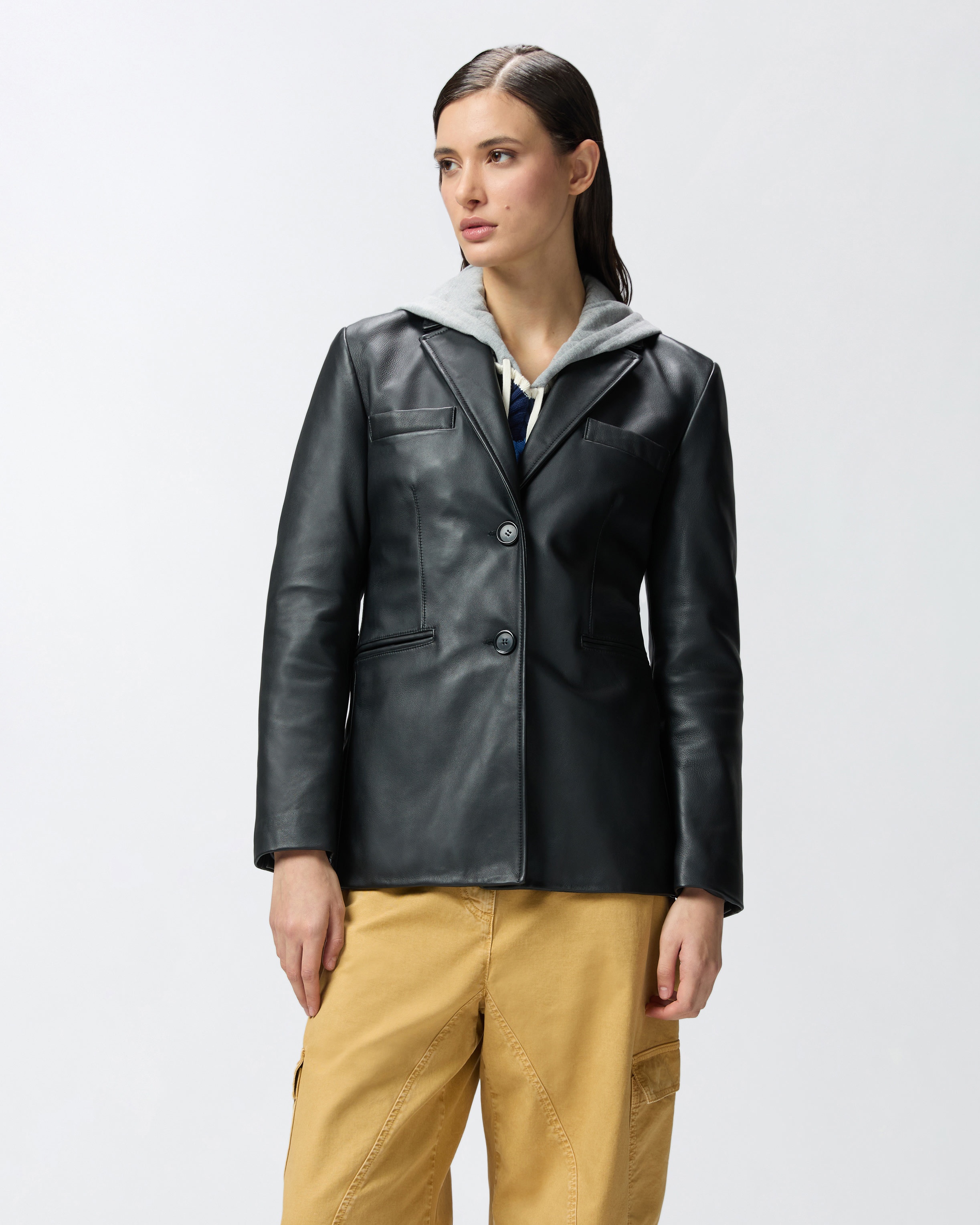 SINGLE-BREASTED NAPPA LEATHER BLAZER - 2