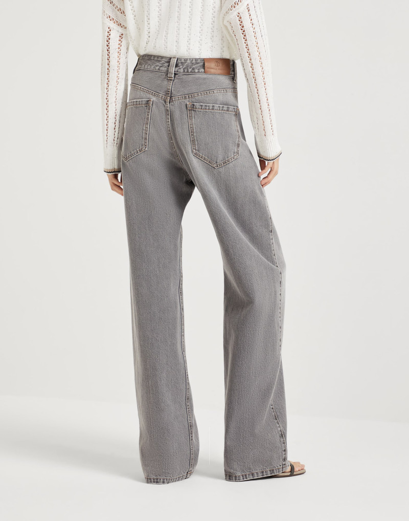 Brunello Cucinelli Authentic denim contemporary loose trousers with monili outlook