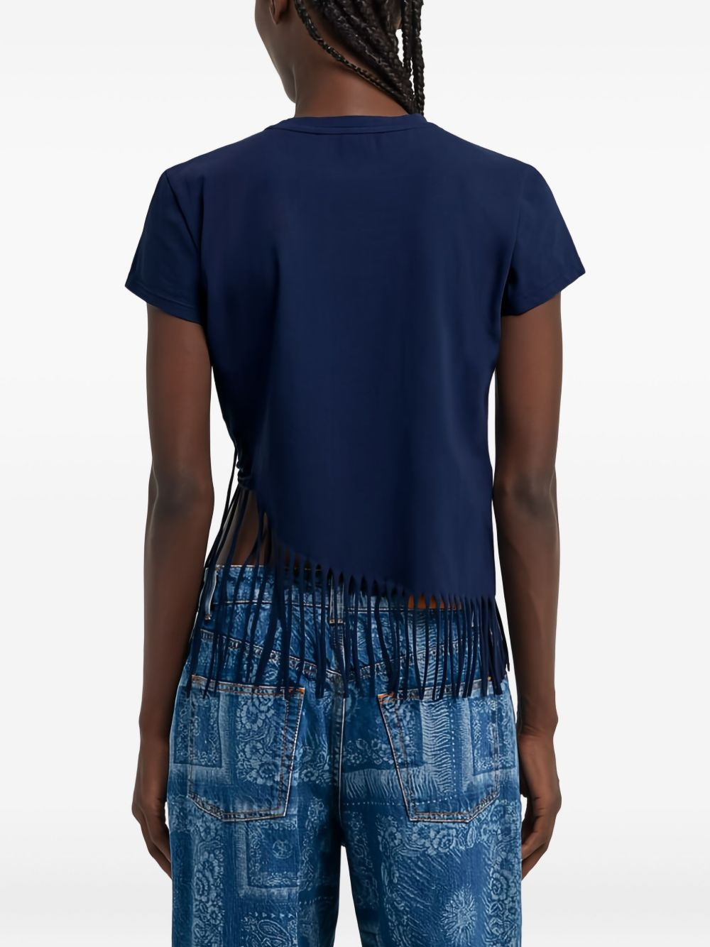 fringe-detail button T-shirt - 5