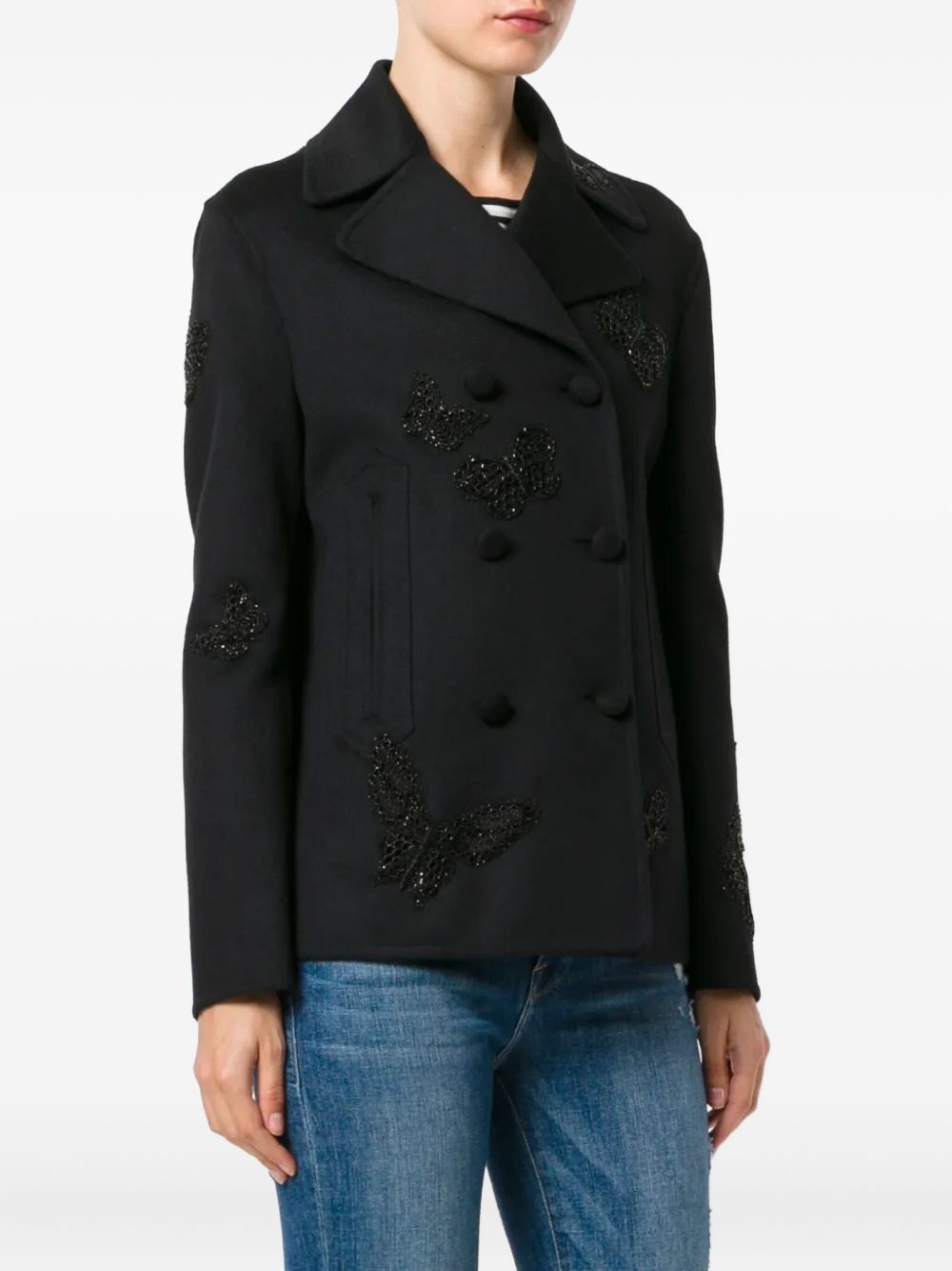 butterfly-embroidered coat - 3