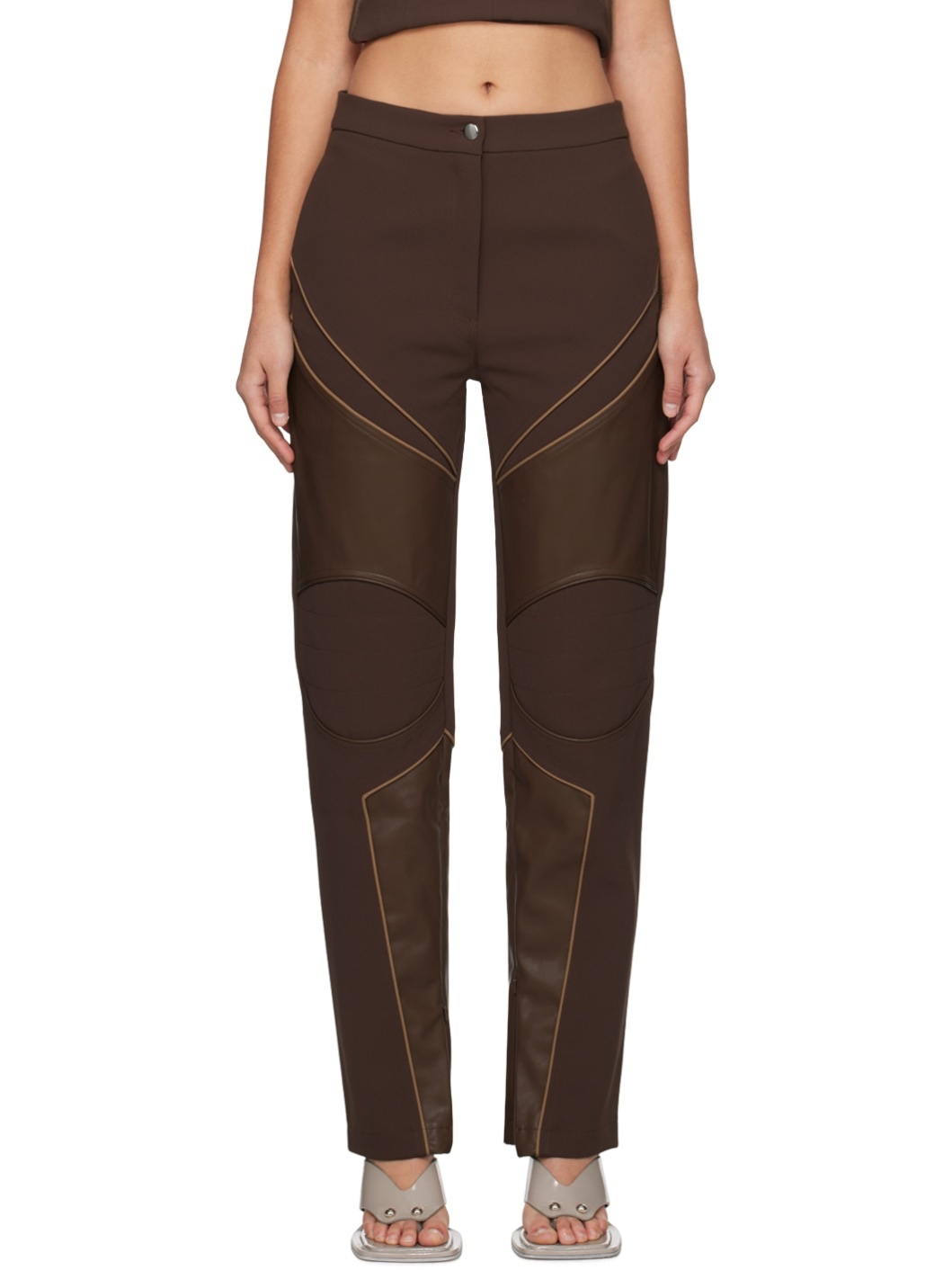 Brown Motorbike Faux-Leather Trousers - 1