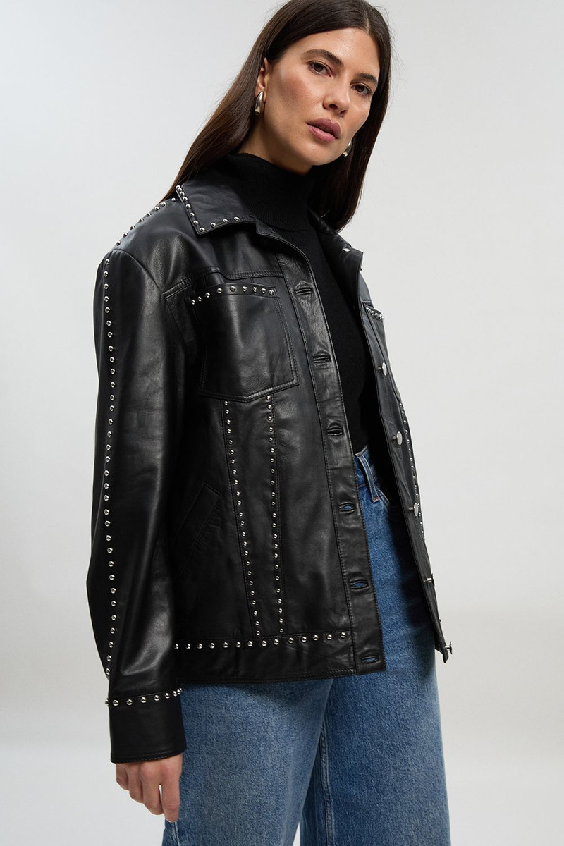 KAREN MILLEN Studded Leather Tailored Jacket outlook