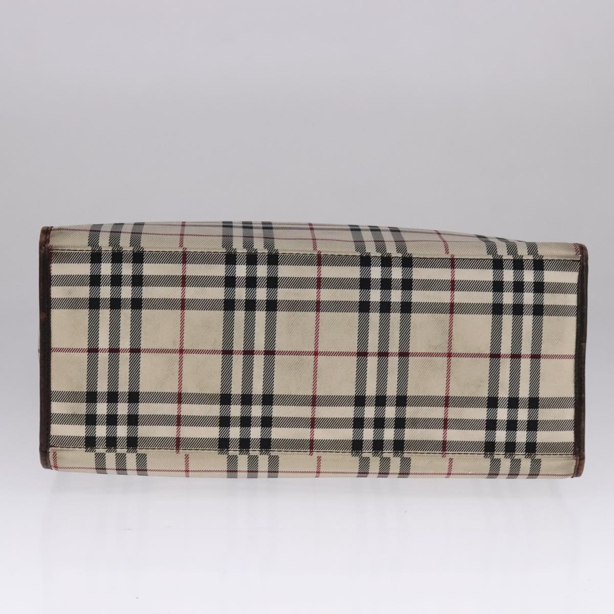 Burberry Nova Check Hand Bag Canvas Leather Beige Brown Silver - 9