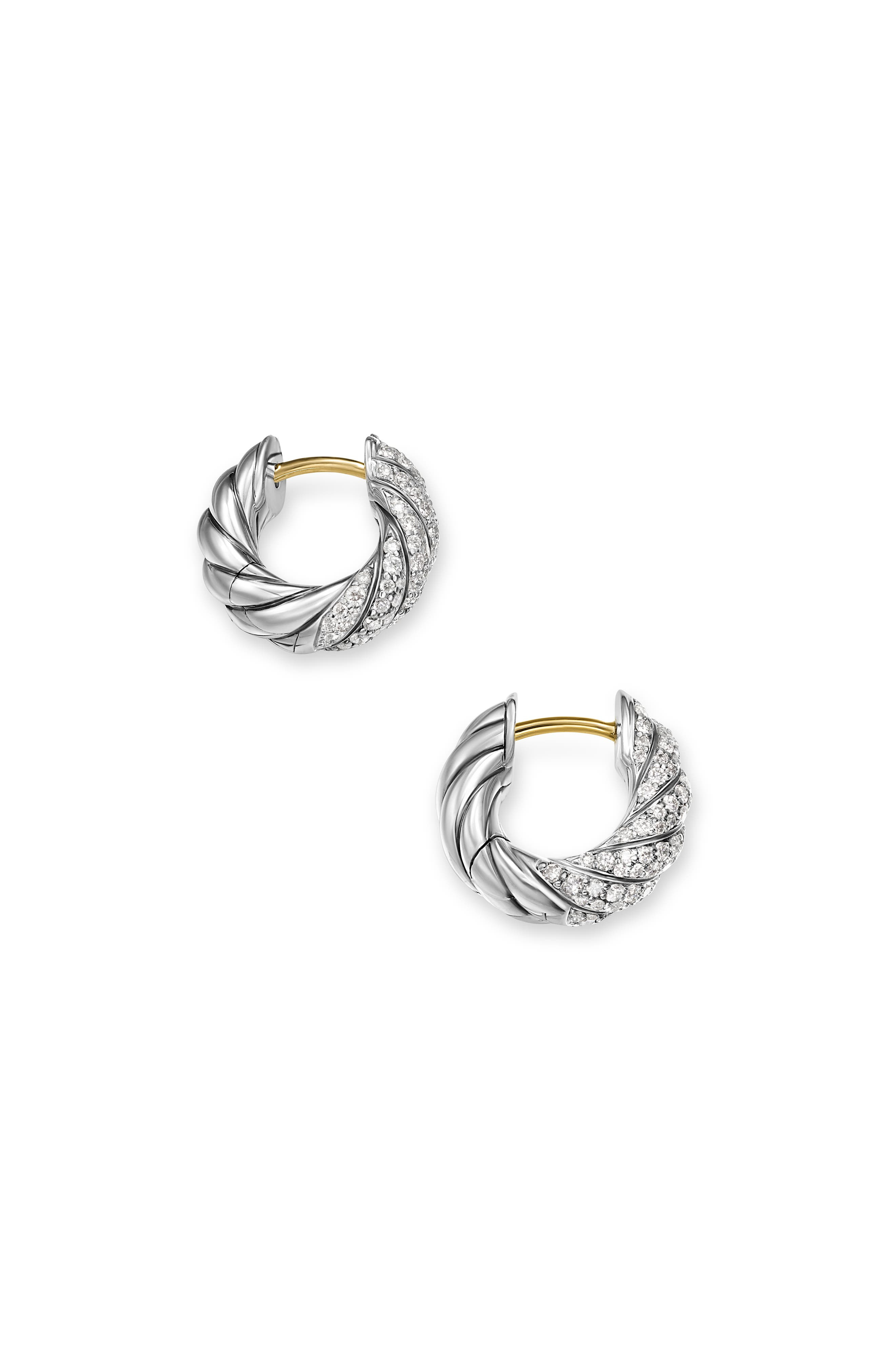 David Yurman Sculpted Cable Hoop Earrings in Sterling Silver with Diamonds, 14.4mm at Nordstrom - 4
