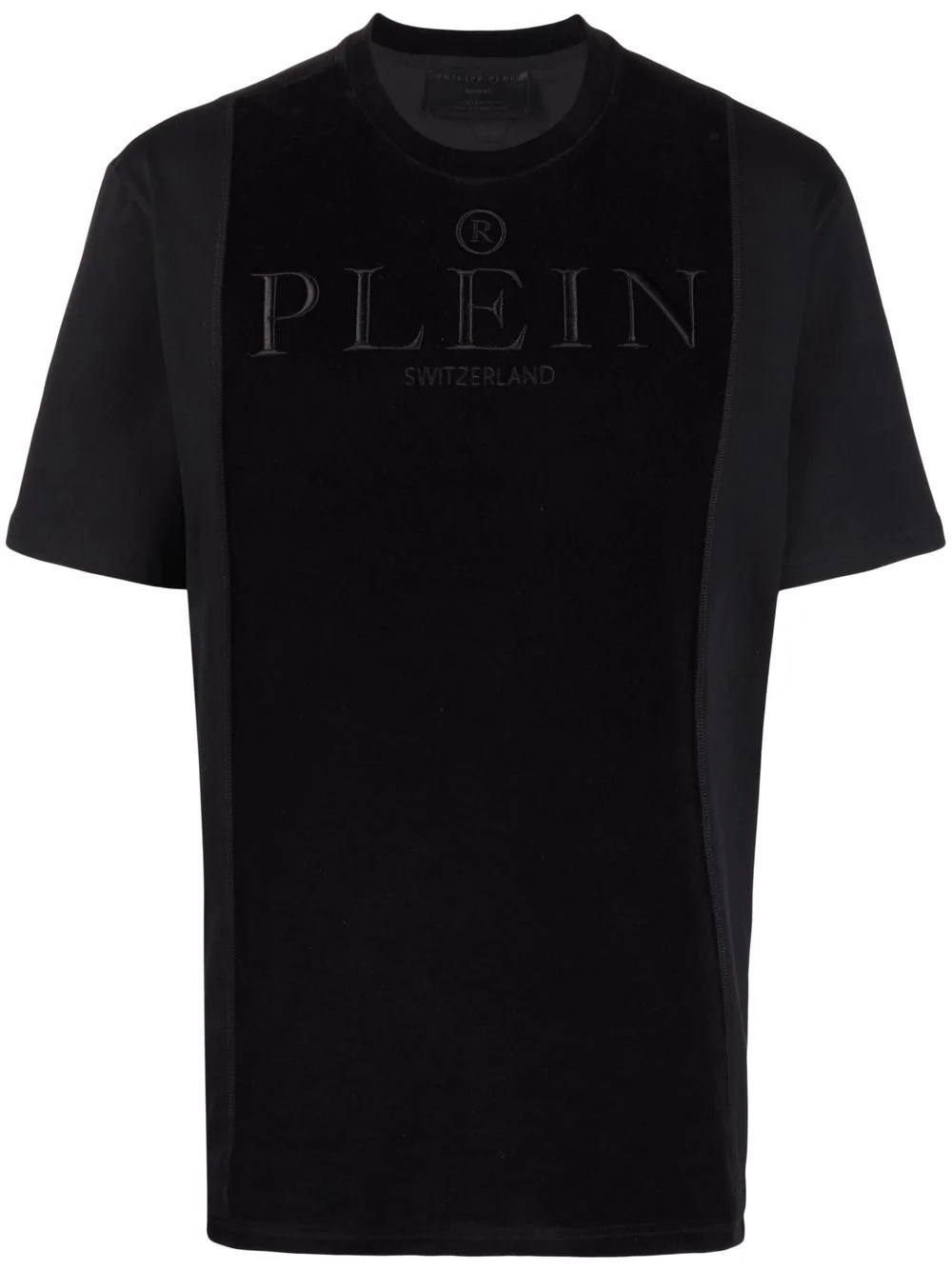 embroidered logo velvet T-shirt - 1