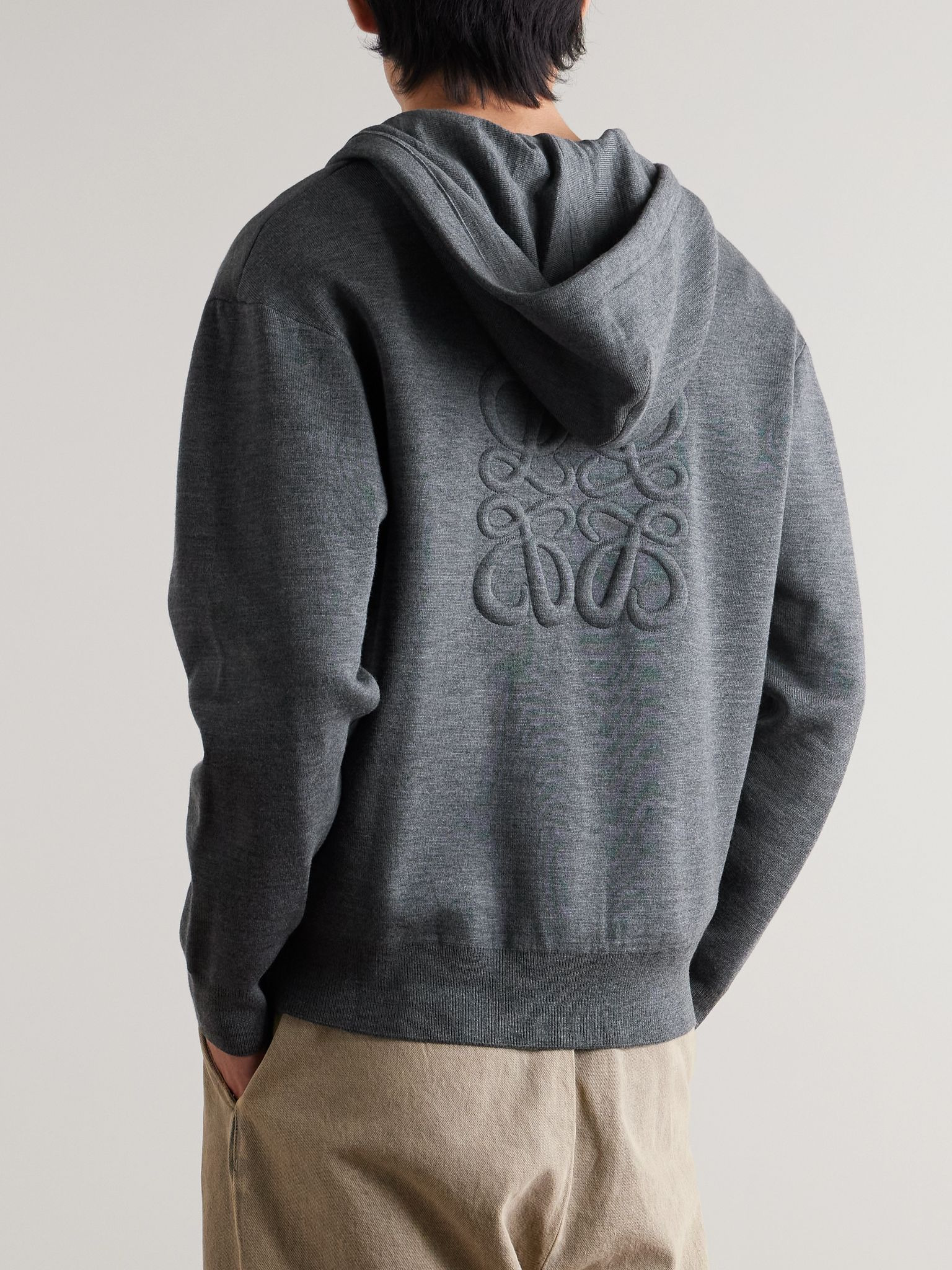 Logo-Embossed Wool-Blend Zip-Up Hoodie Gray - 3