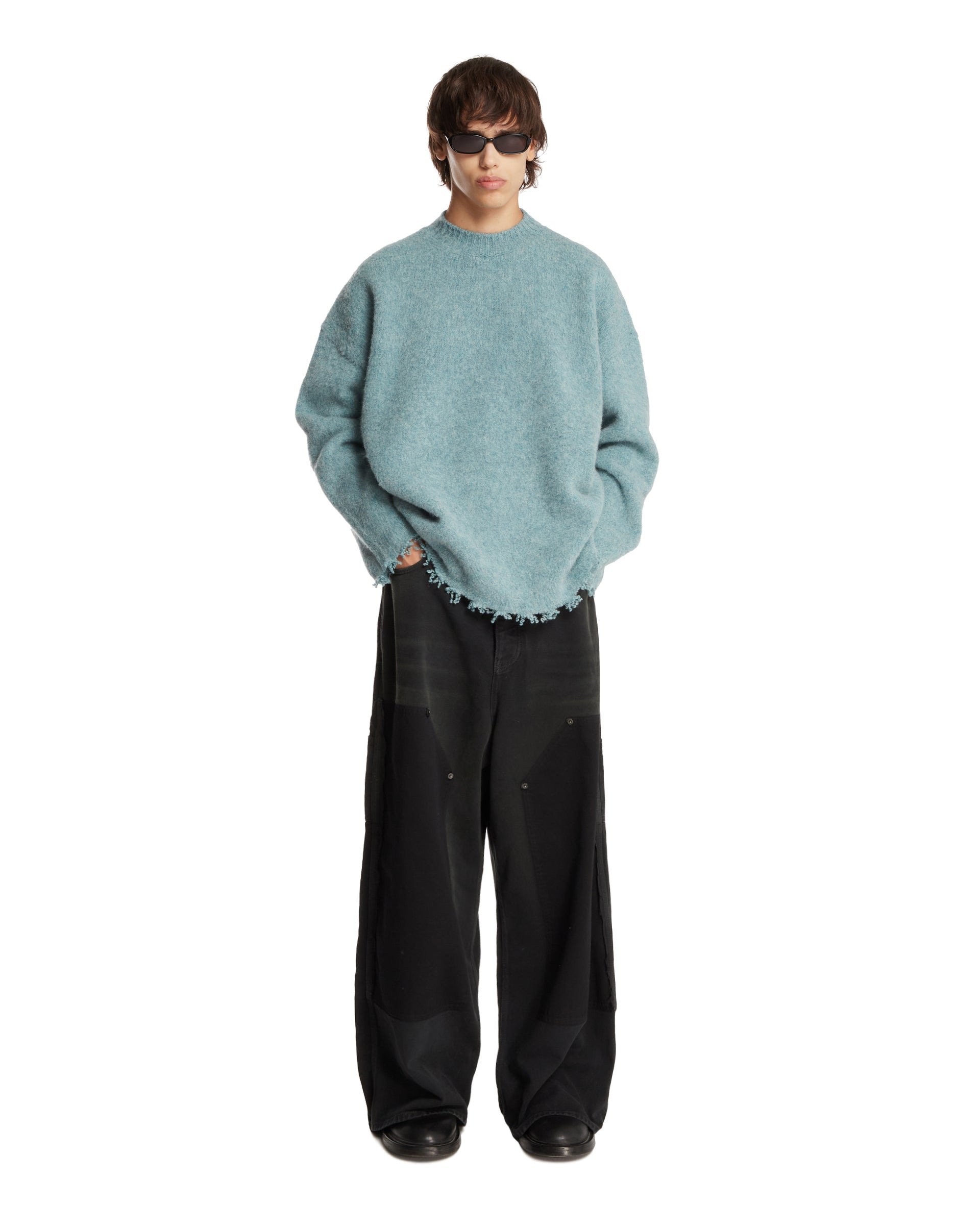 Light Blue Sweater with Fringed Hem - 2