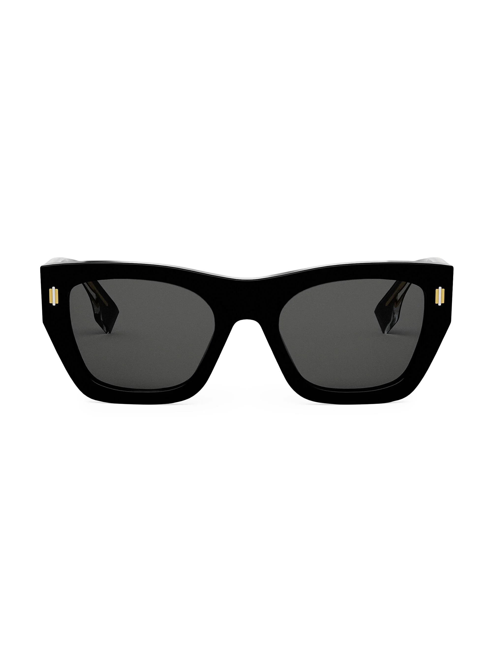 Men Fendi Roma 53MM Rectangular Sunglasses - Shiny Black Smoke - 1