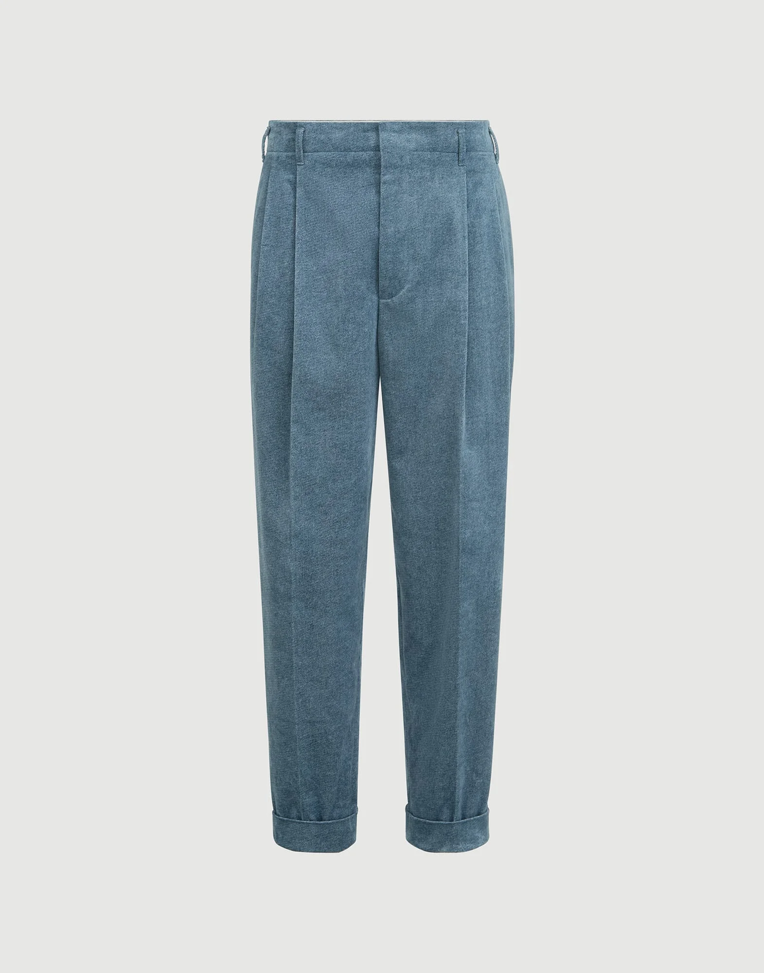 Denim-effect cotton velvet trousers with double pleats - 1