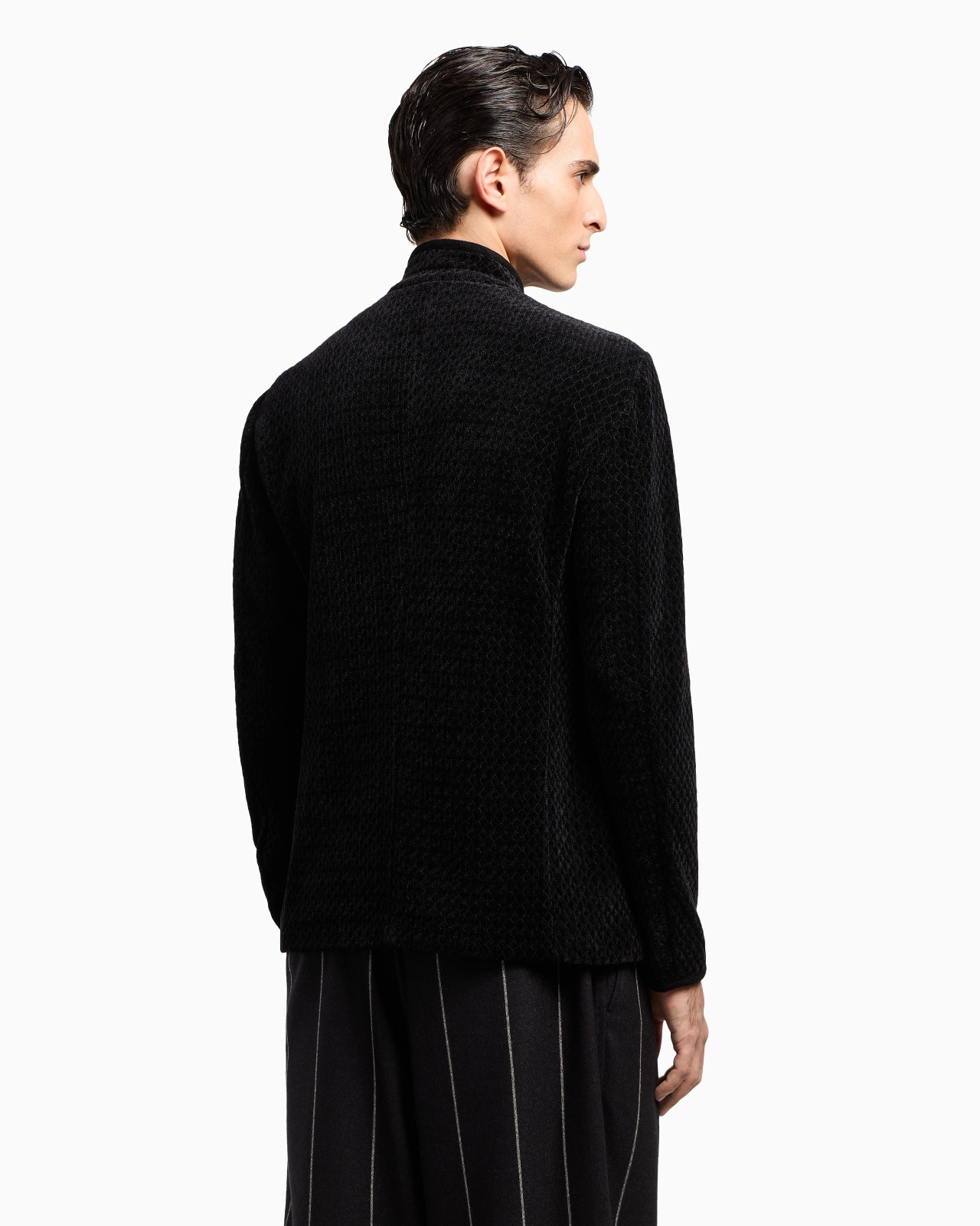 SINGLE-BREASTED JACKET IN A CHENILLE JERSEY KNIT - 3