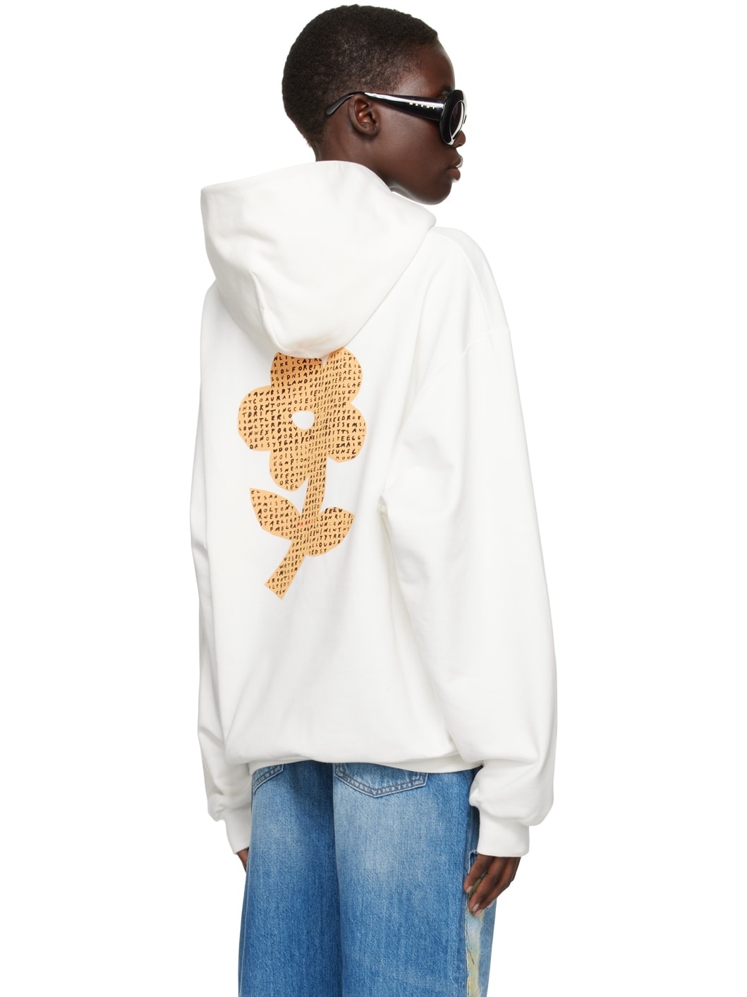 White Wordsearch Flower Print Hoodie - 3