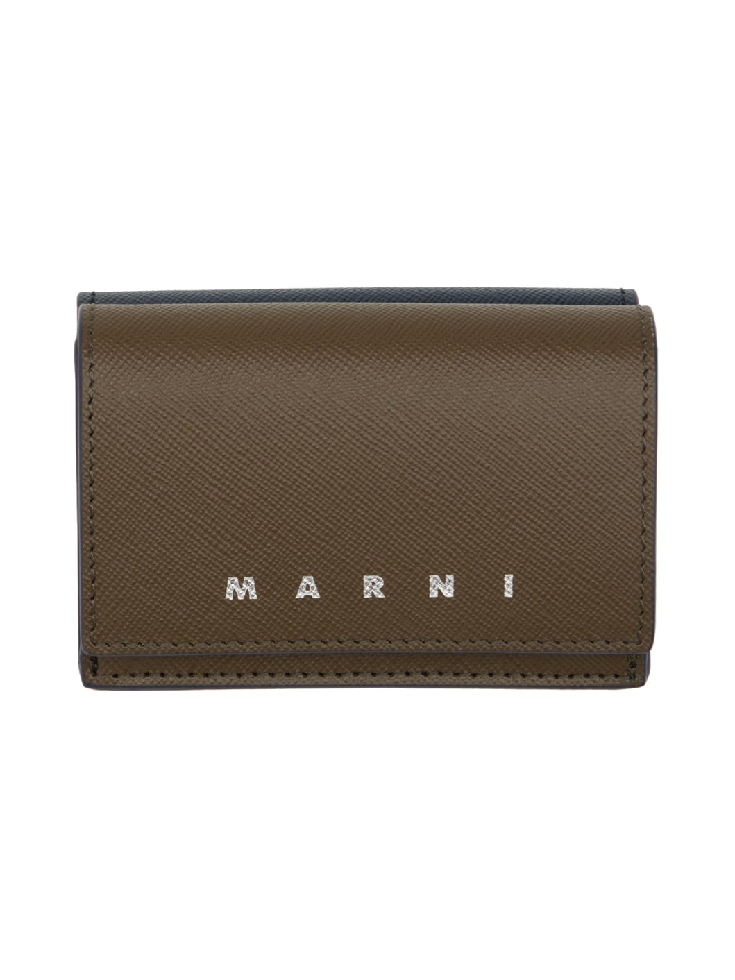 Khaki & Navy Saffiano Leather Trifold Wallet - 1