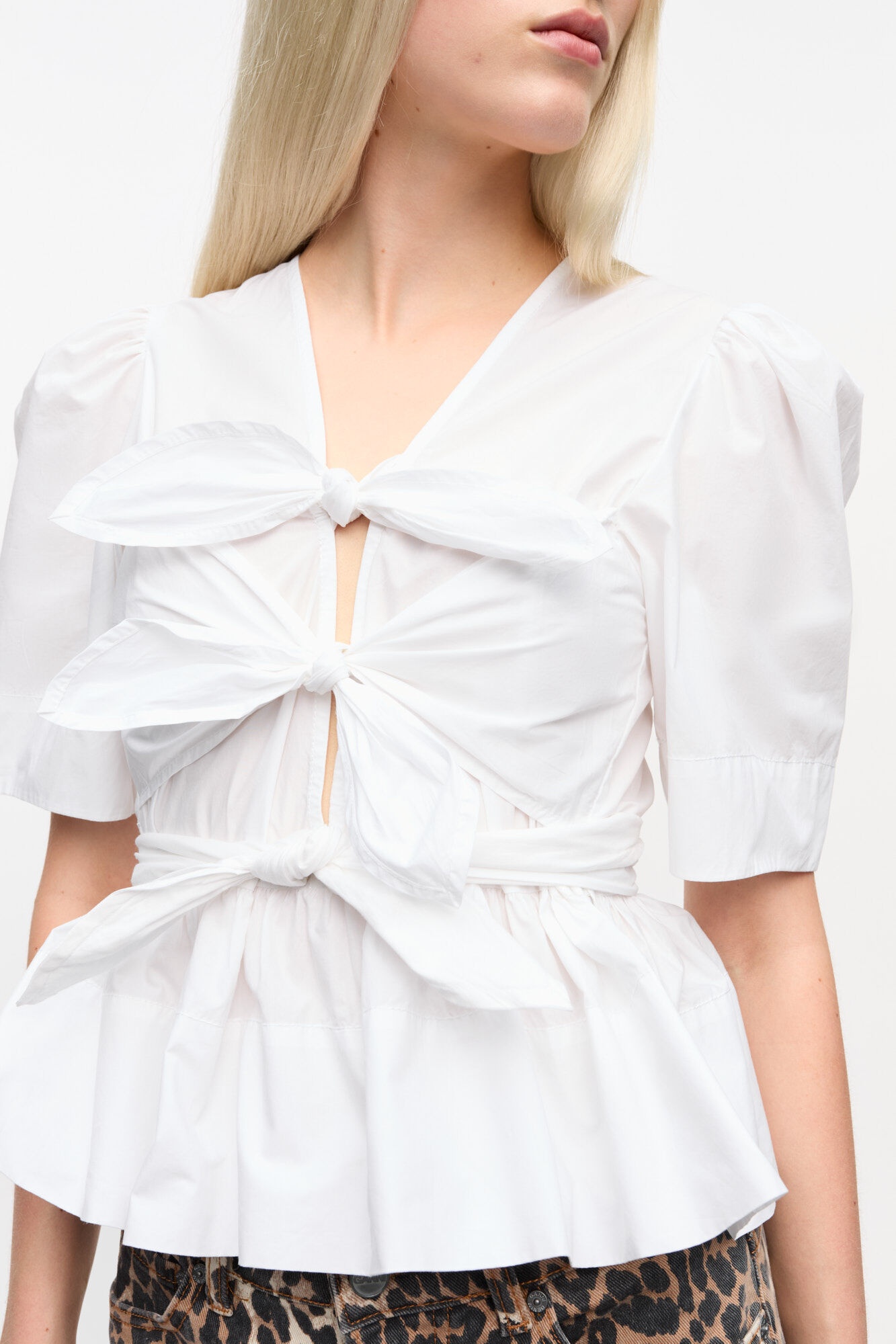 WHITE WASHED STRETCH COTTON TIE STRAP BLOUSE - 5