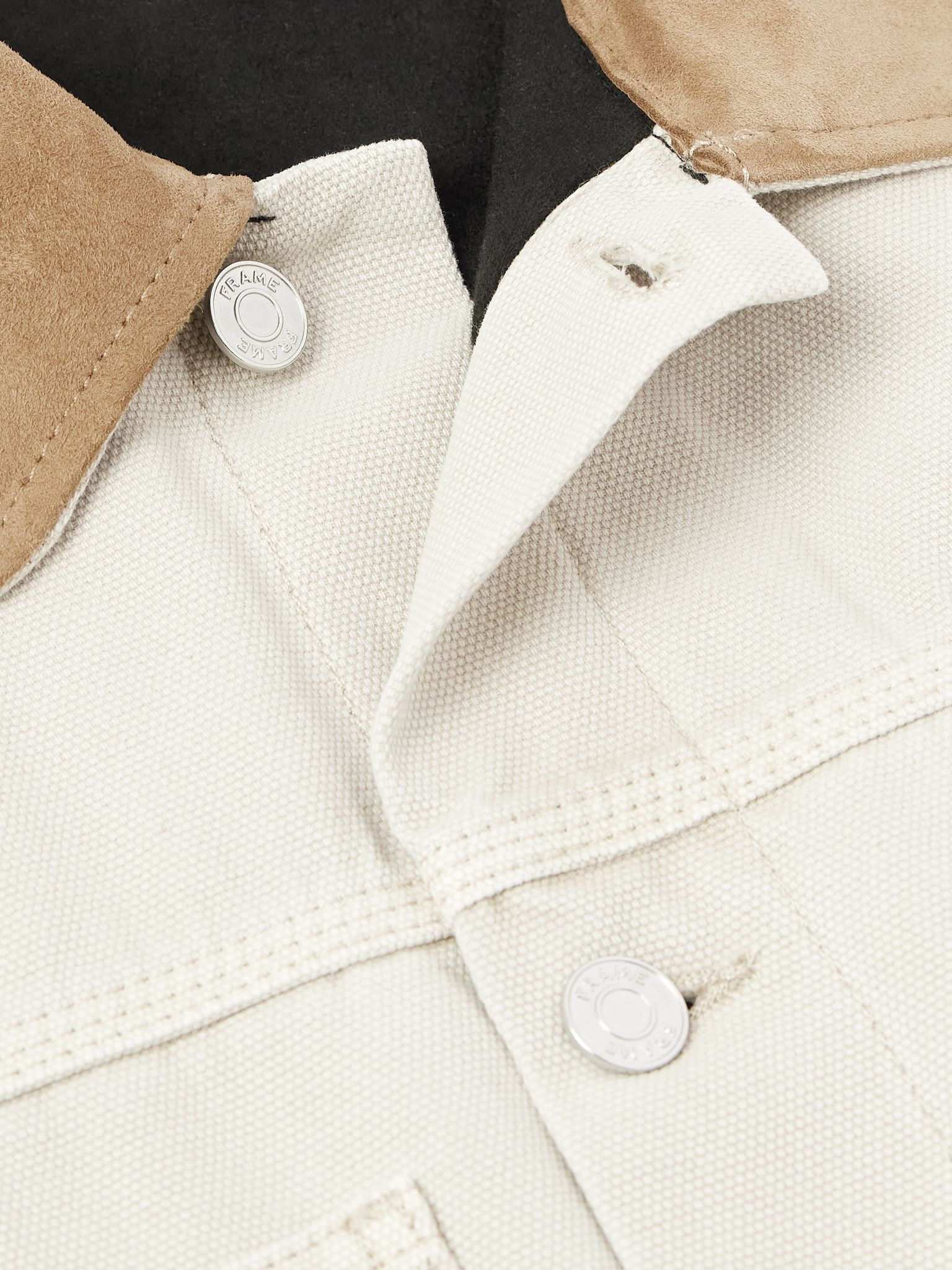Suede-Trimmed Cotton-Canvas Jacket Cream - 5