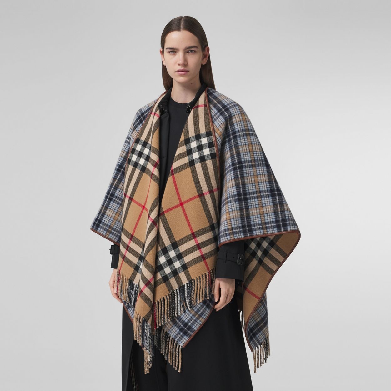 Reversible Check Wool Cape - 6