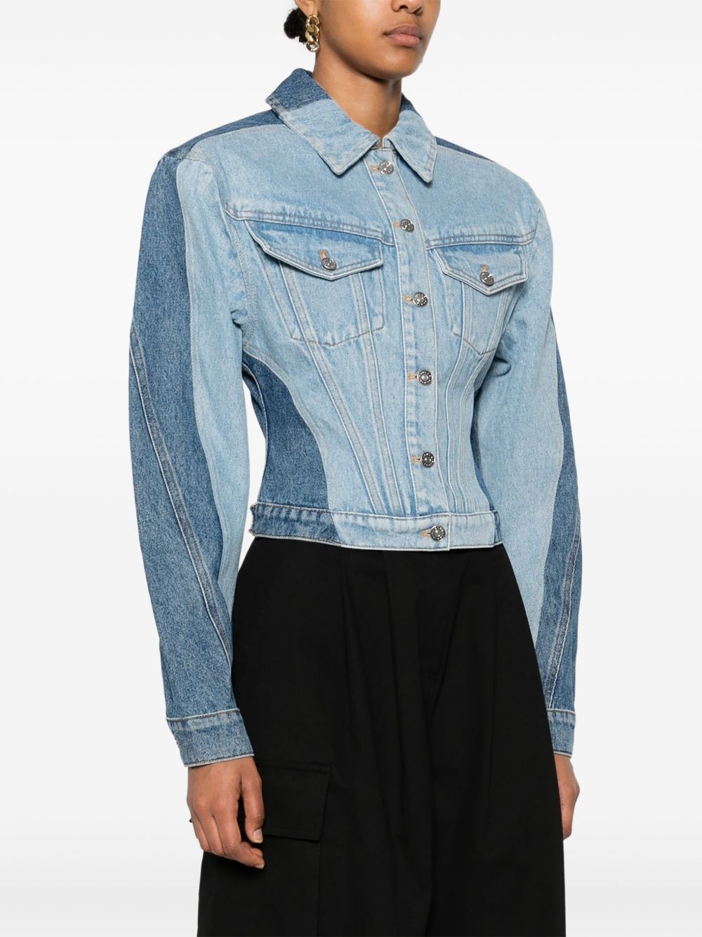 colour-block denim jacket - 3