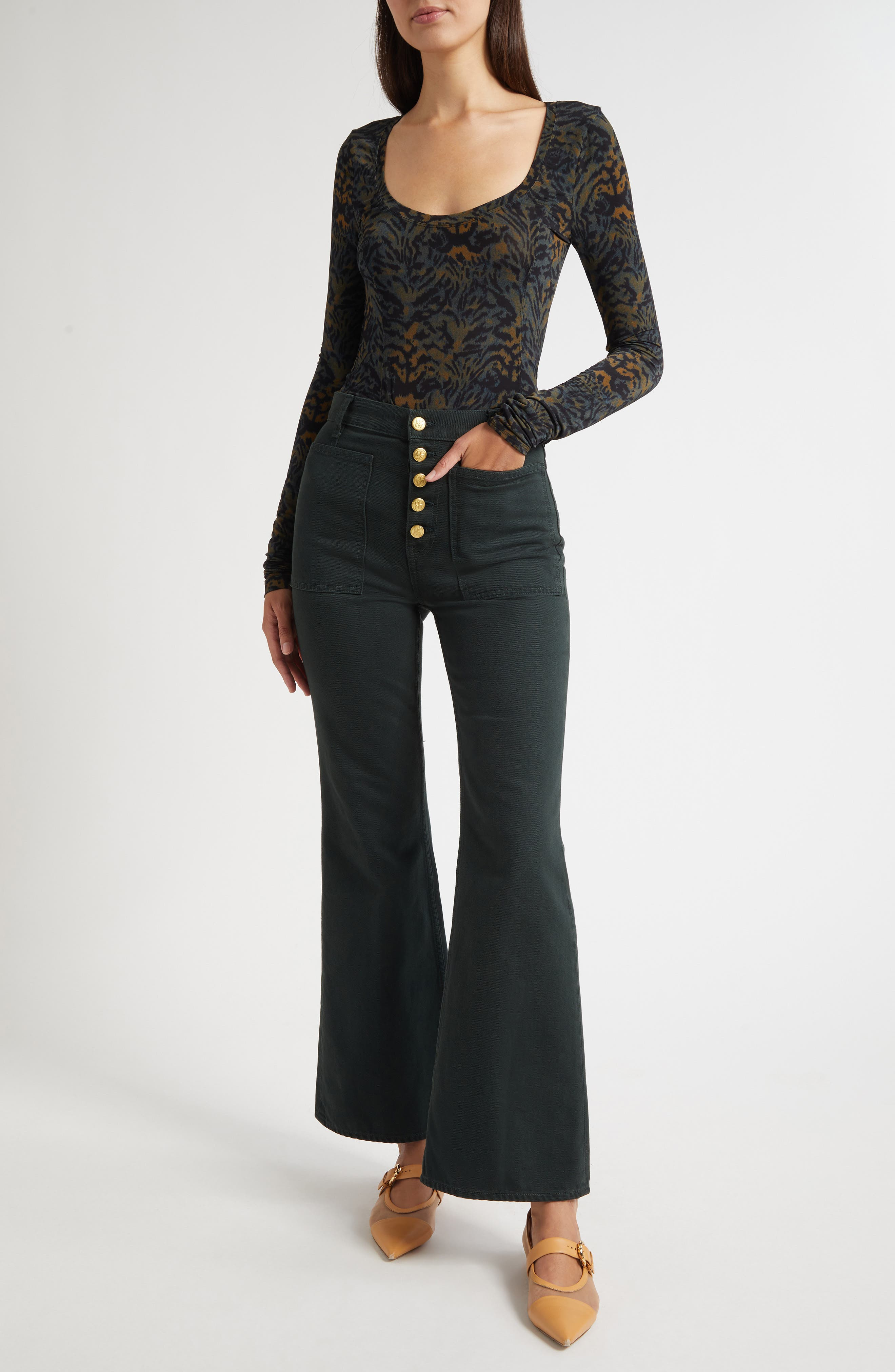 Ulla Johnson The Lou High Waist Flare Jeans in Hunter at Nordstrom - 2