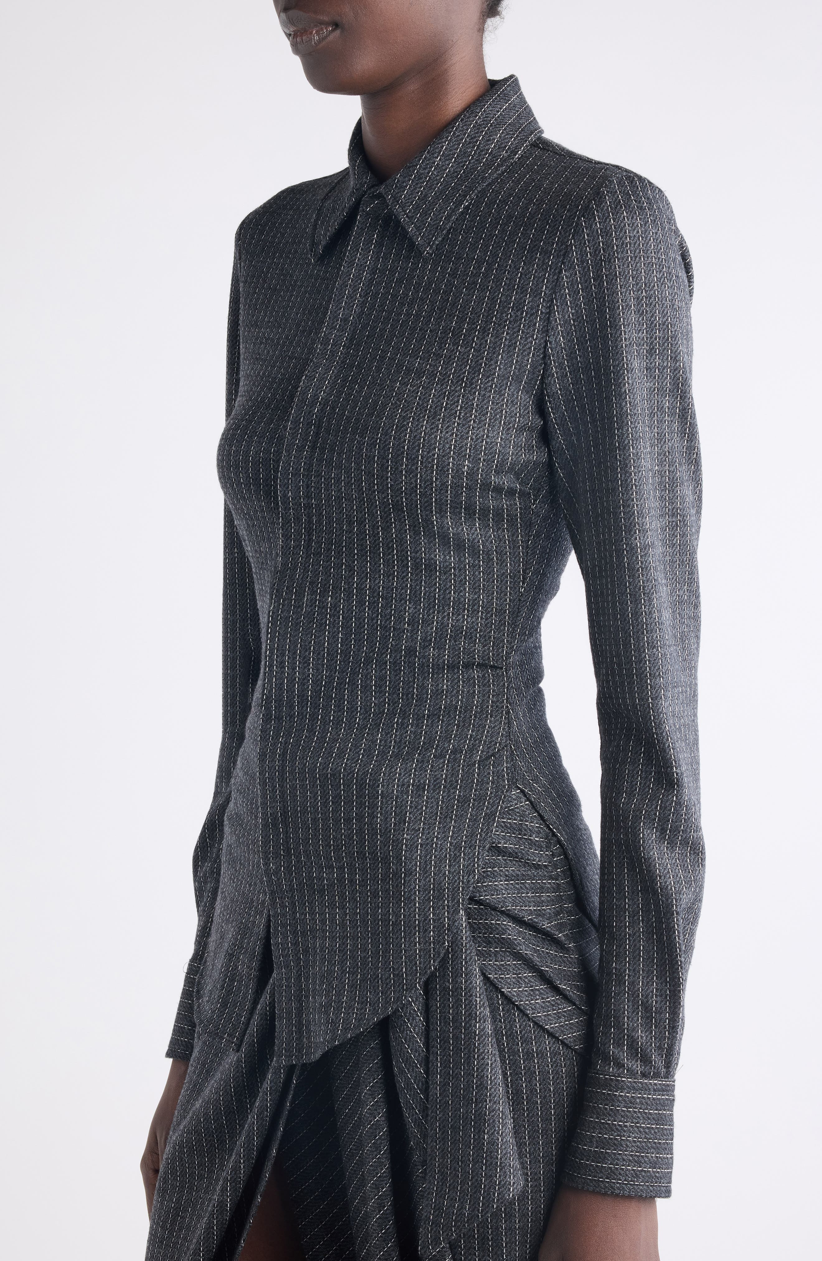 Isabel Marant Romeo Pinstripe Virgin Wool Blend Button-Up Shirt in Anthracite at Nordstrom - 5