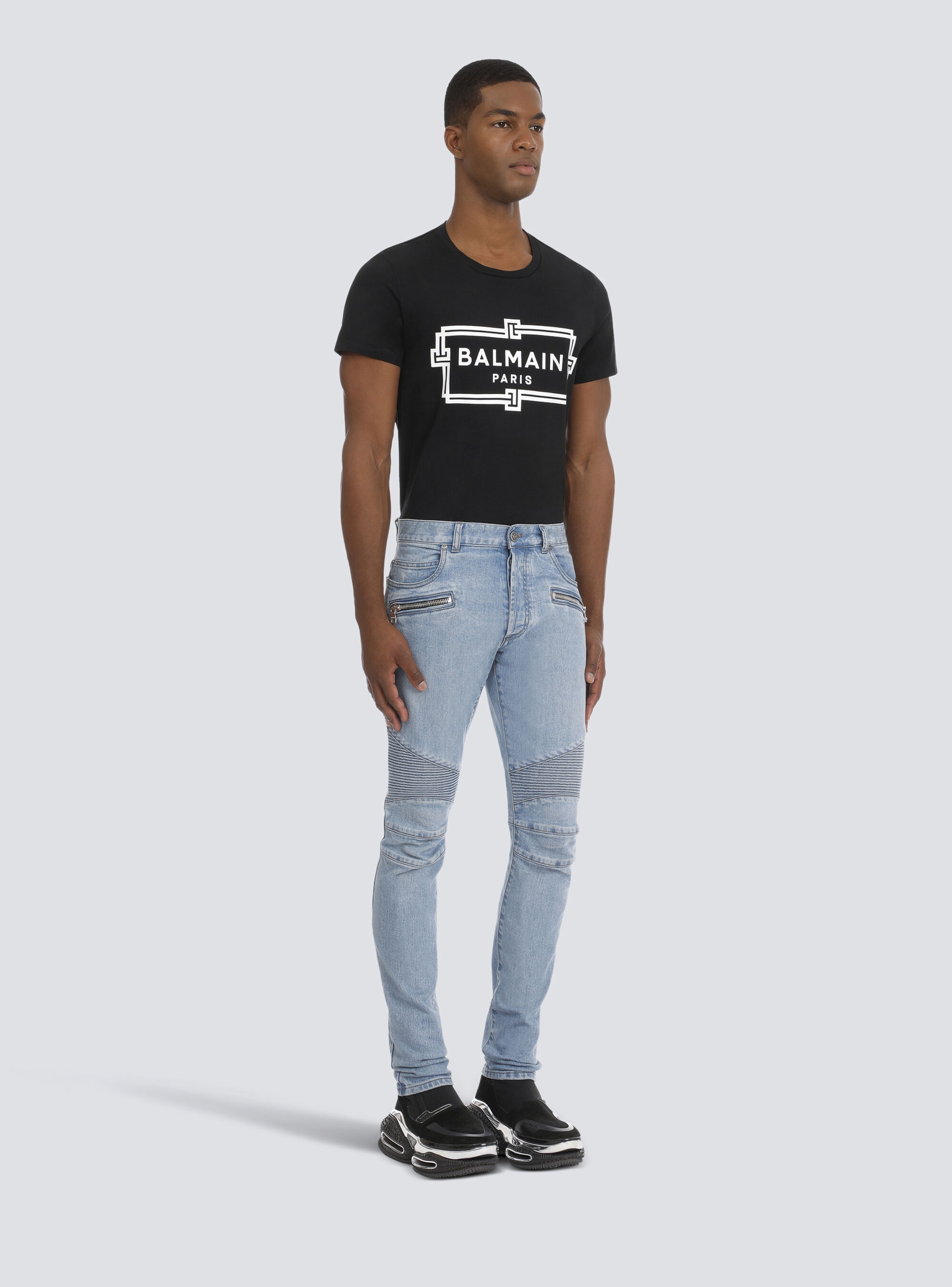 Slim cotton jeans with Balmain monogram - 5