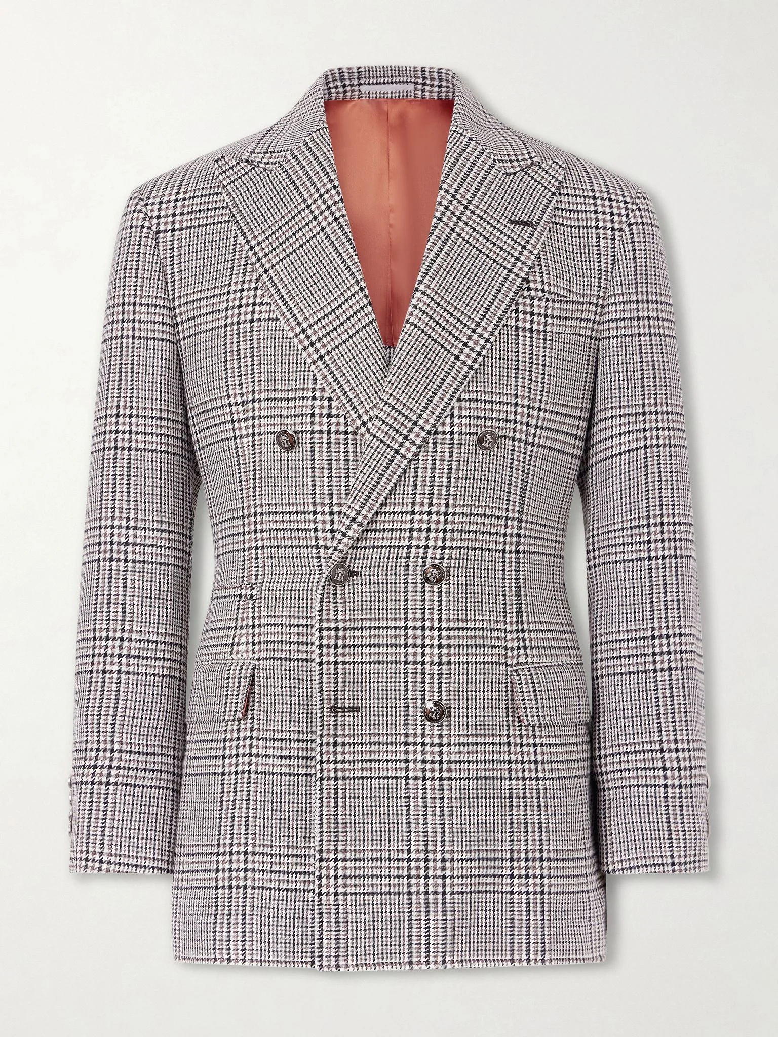 Prince of Wales Checked Linen, Silk and Wool-Blend Tweed Blazer Gray - 1