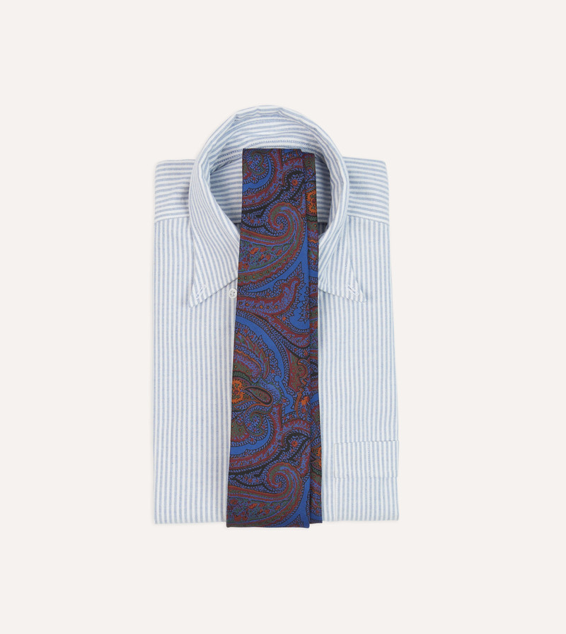 Drake's Blue Acanthus Print Silk Self Tipped Tie outlook