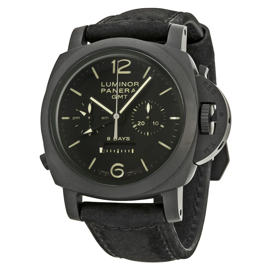 Pre-owned Panerai Luminor 1950 Chrono Monopulsante 8 Days Gmt GMT Chronograph Black Dial Men's Watch - 1