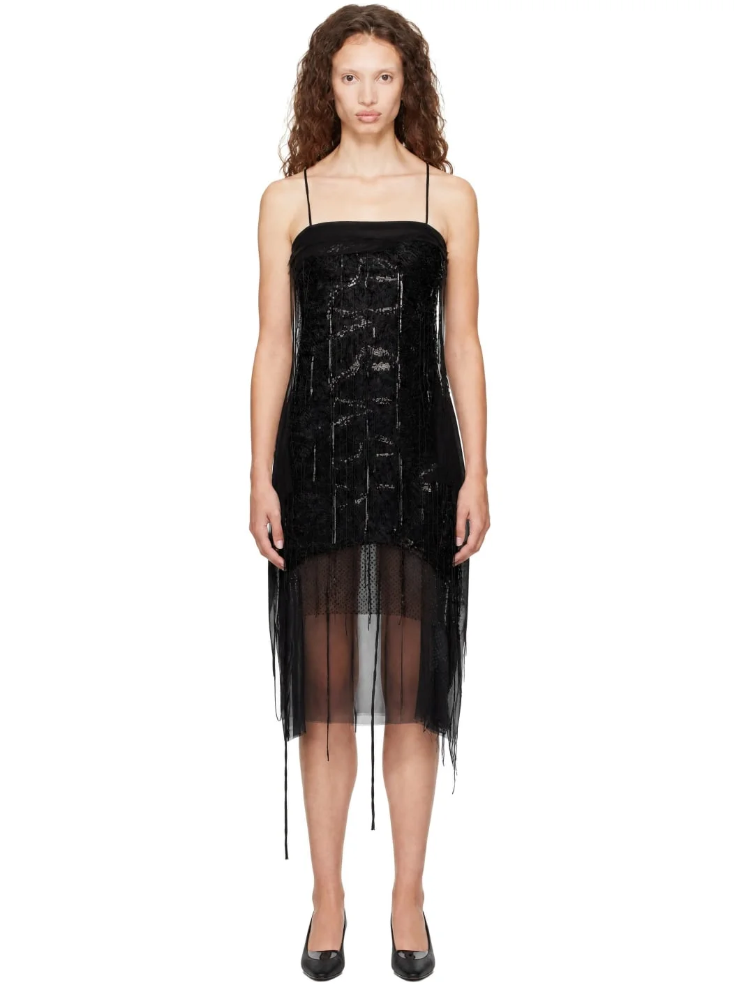 Black Dripping Collage Midi Dress - 1