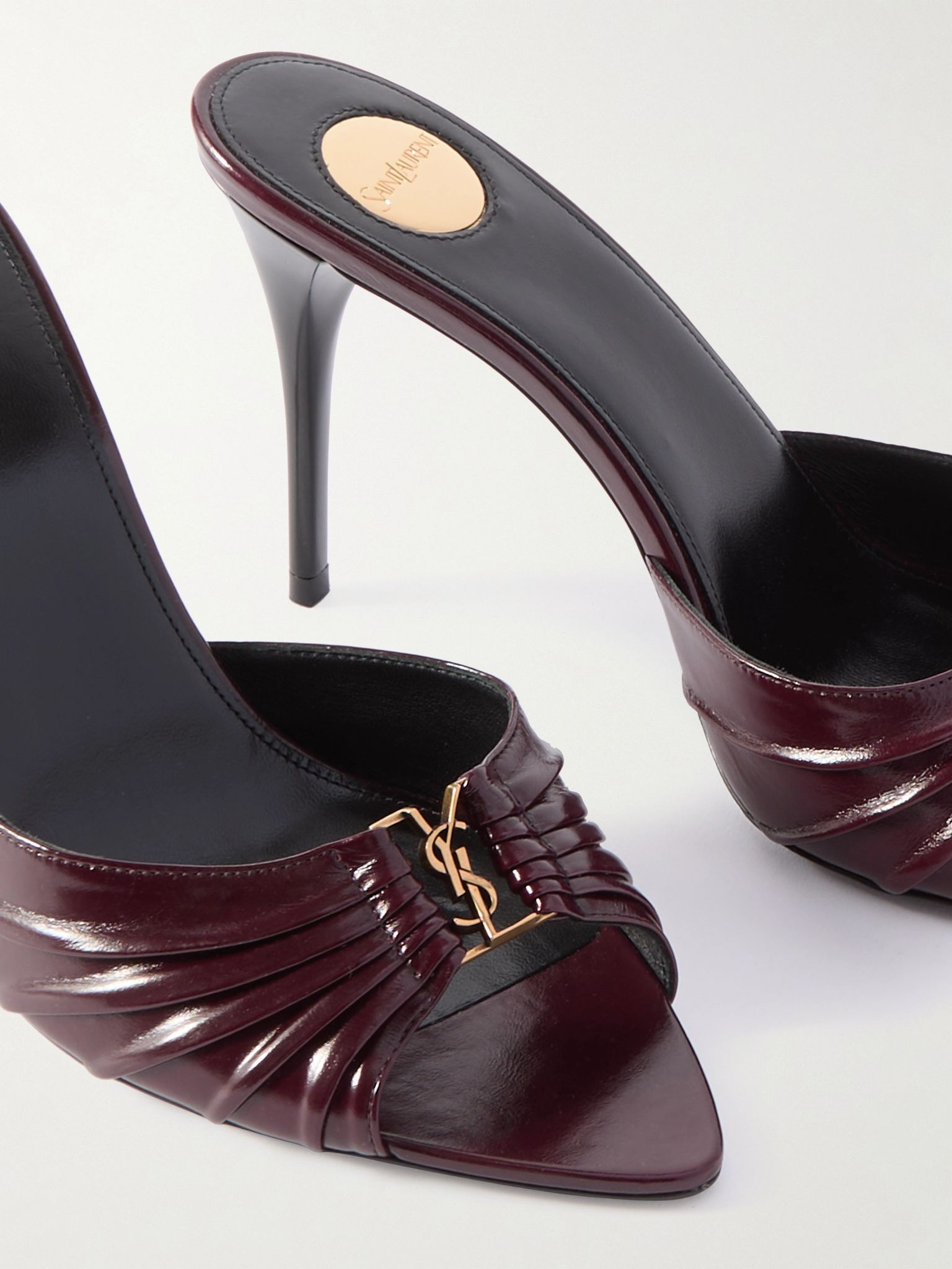 Babylone embellished gathered glossed-leather mules Burgundy - 4