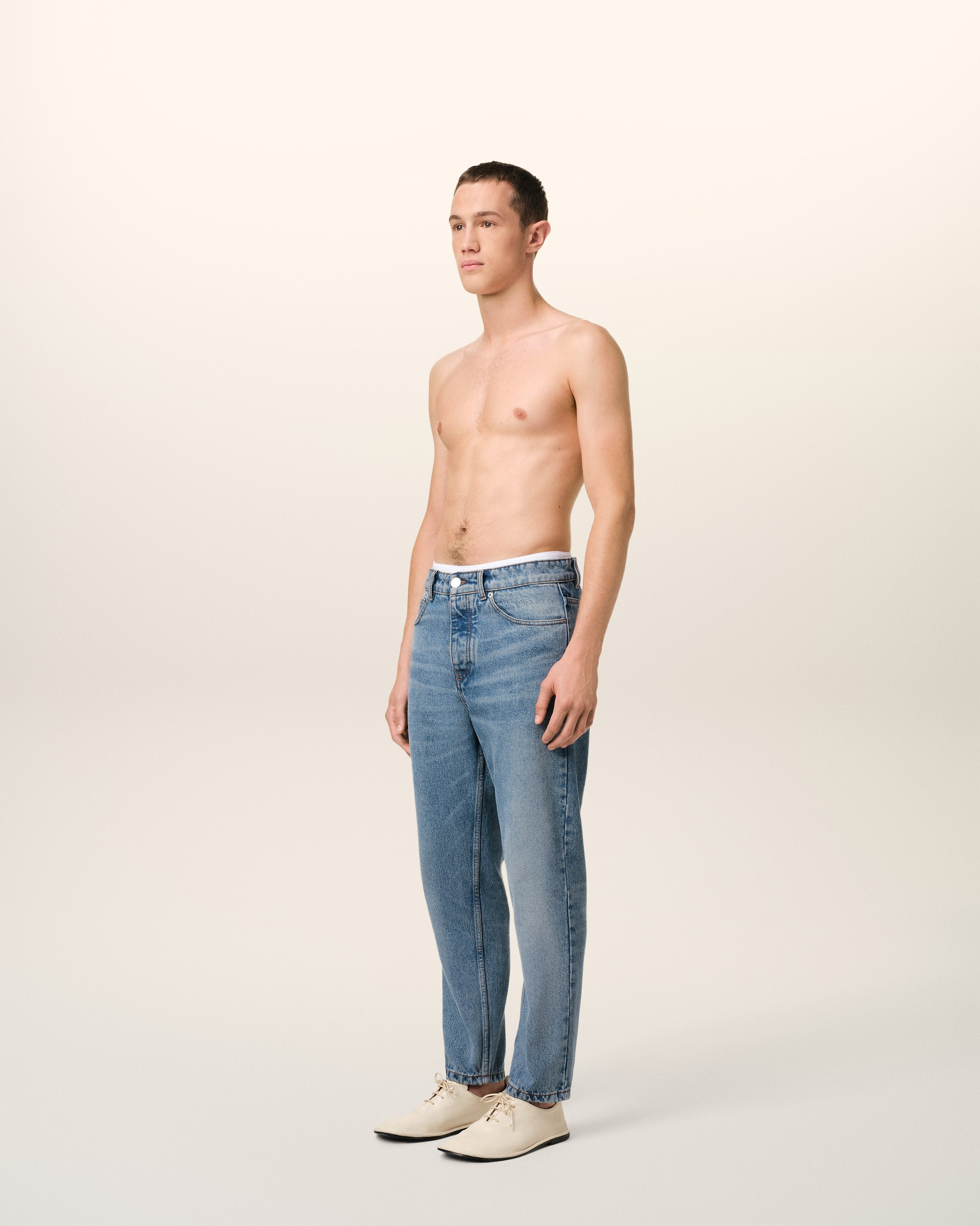 BLUE COTTON TAPERED FIT JEANS - 6