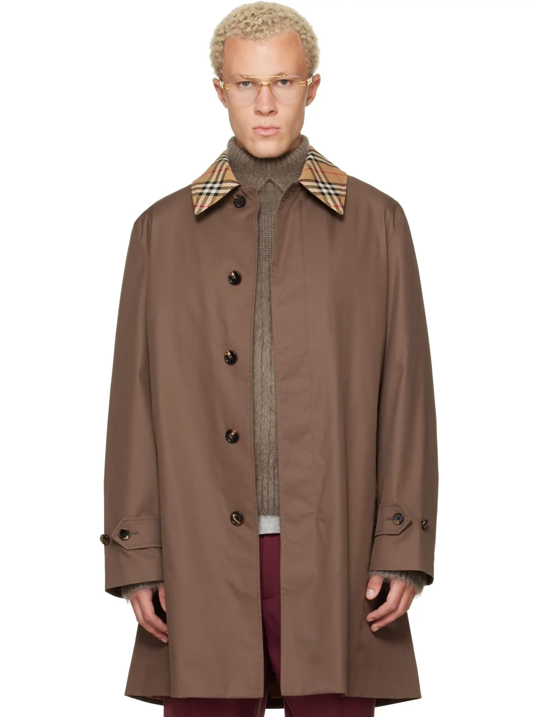 Brown Mid-Length Gabardine Car Coat - 1
