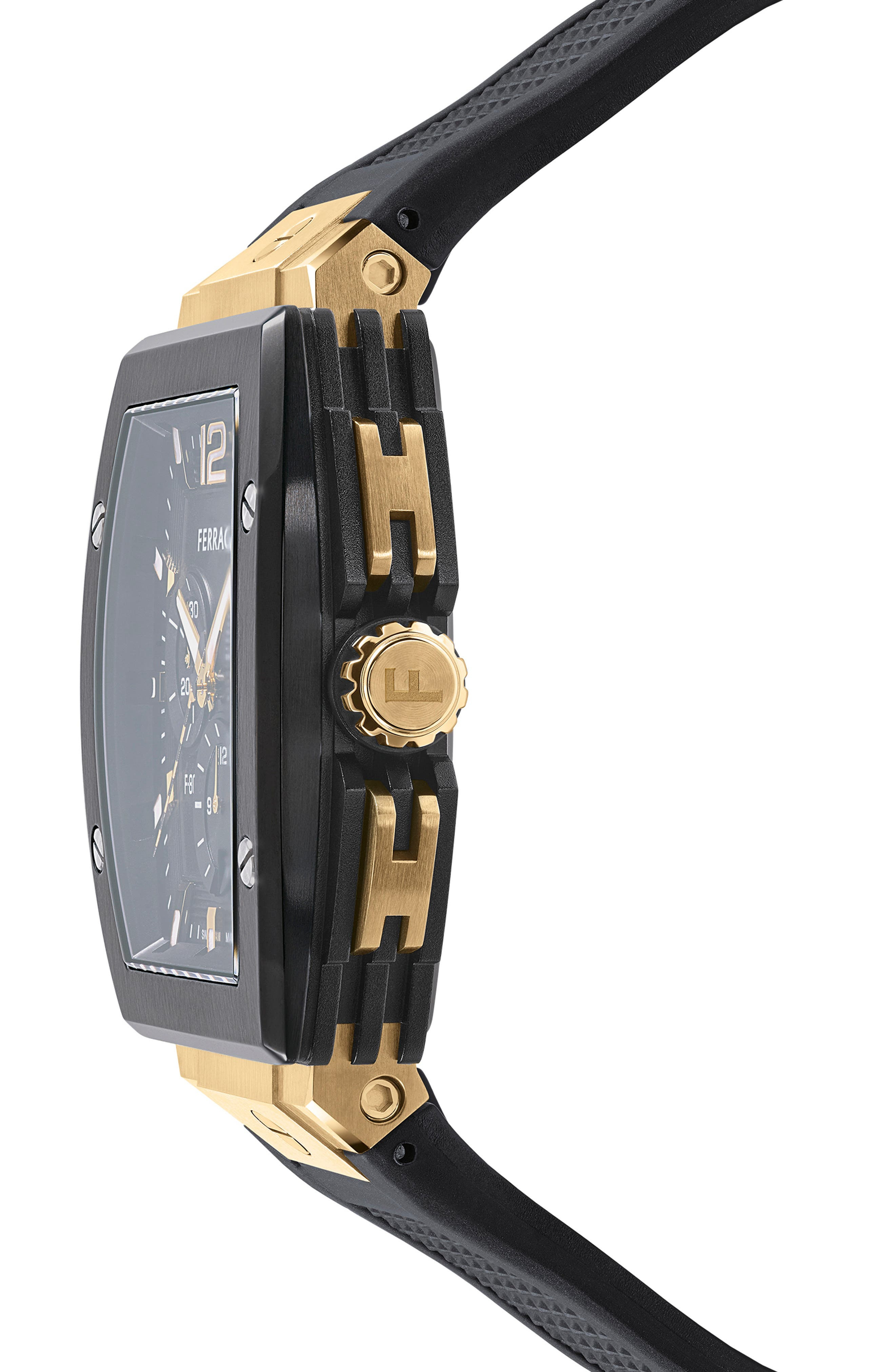 FERRAGAMO F-80 Tonneau Chronograph Silicone Strap Watch, 41.8mm in Two Tone at Nordstrom - 3