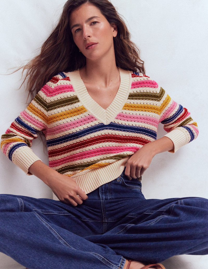 Maeve Textured Cotton Jumper-Multi Stripe 1