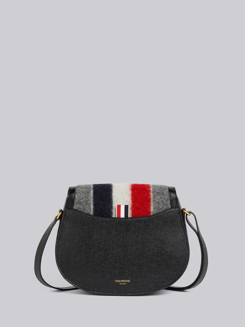 Medium Grey Boiled Wool Leather Frame Stripe Enamel Lock Shoulder Bag 4