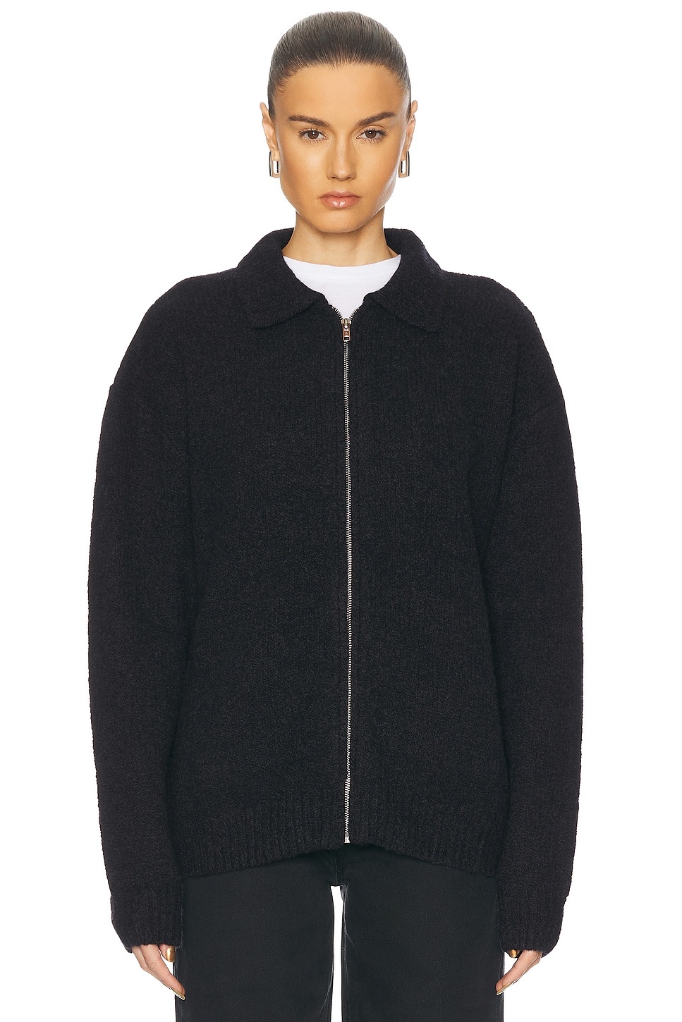 Knit Zip Up Jacket With Collar - 2