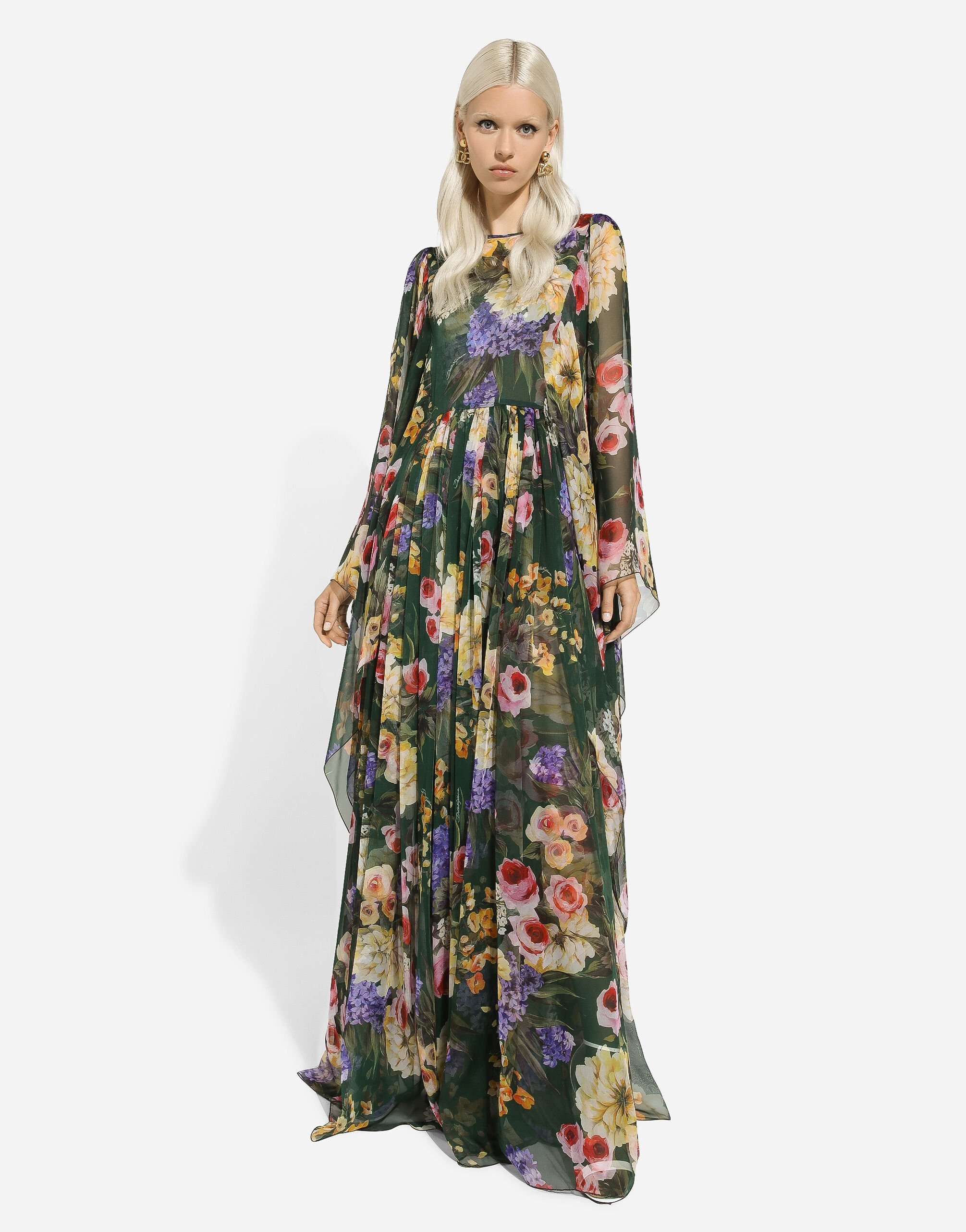 Long garden-print chiffon dress - 2