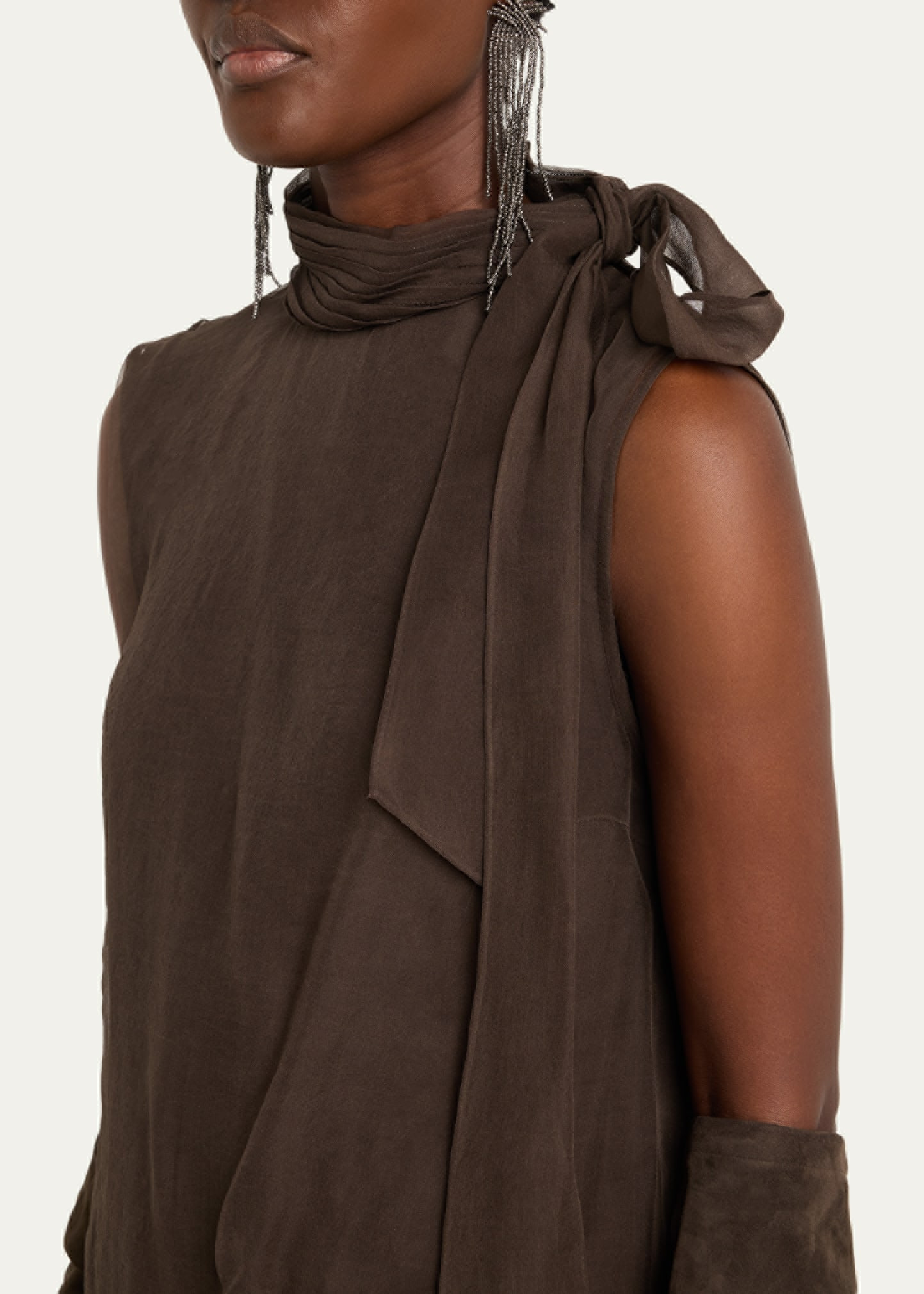 Crispy Silk Chiffon Tie Blouse - 5