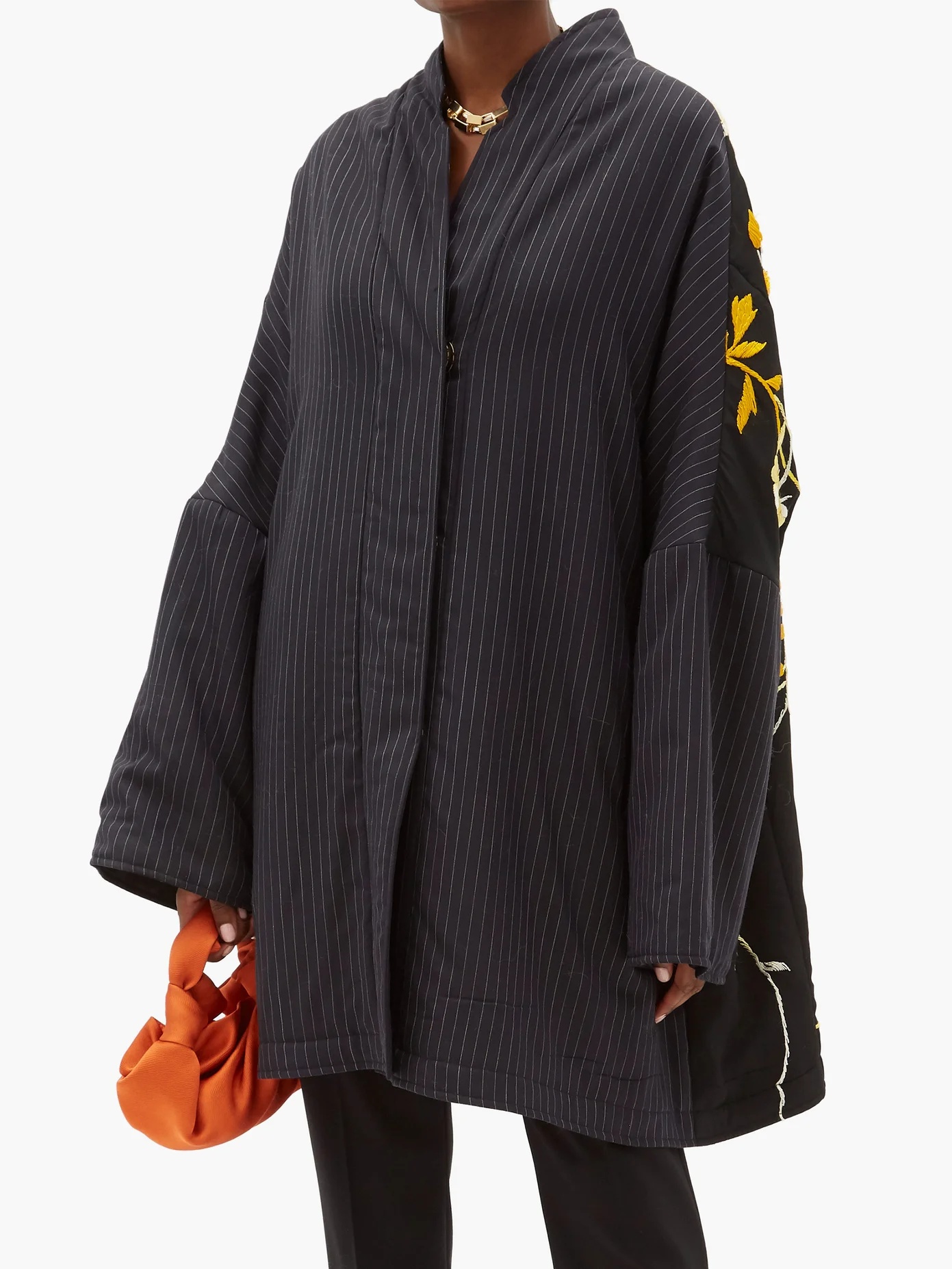 Basma pinstriped embroidered silk and wool coat - 6