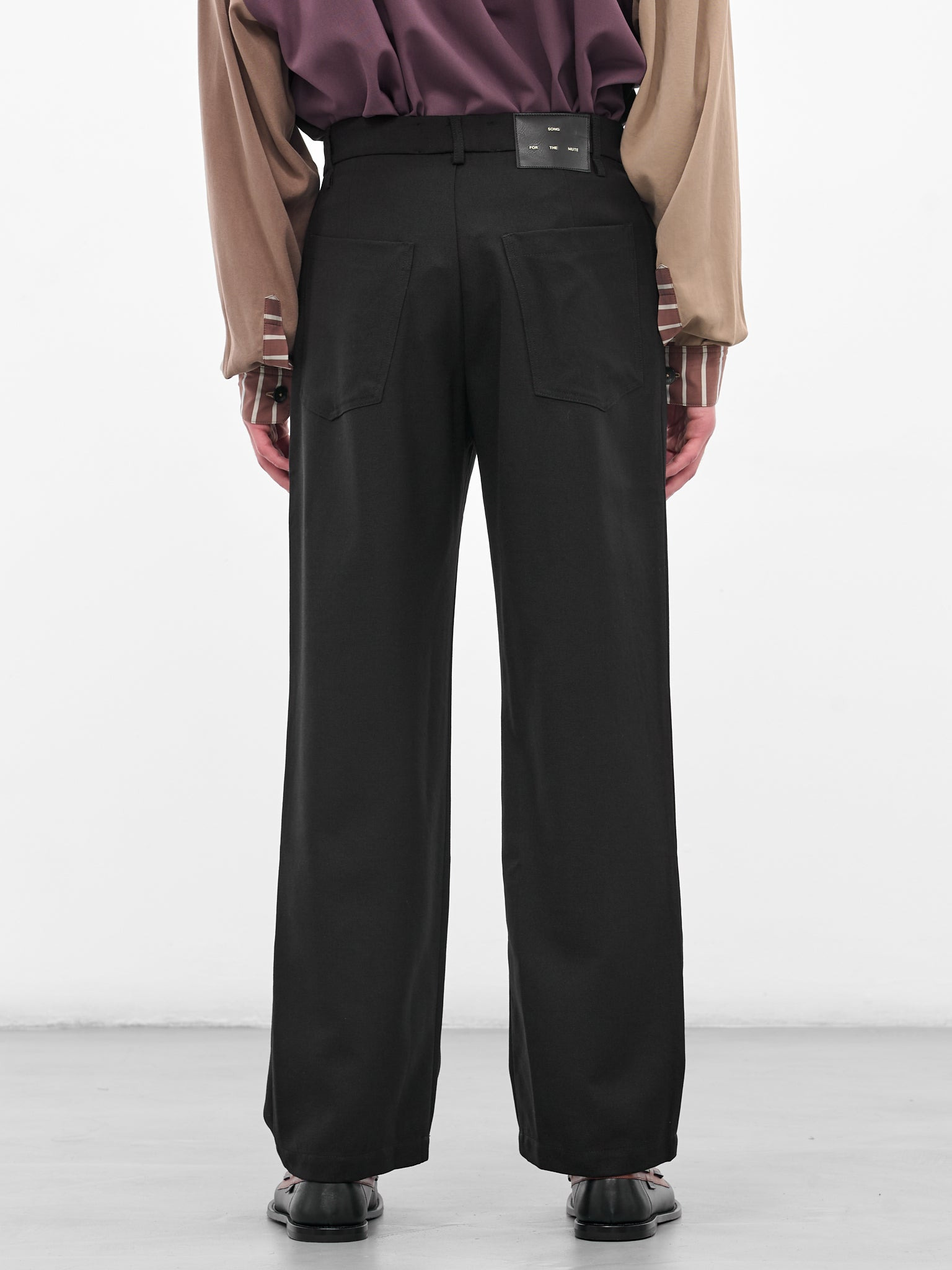 Black Gabardine Loose Pleated Trousers - 3