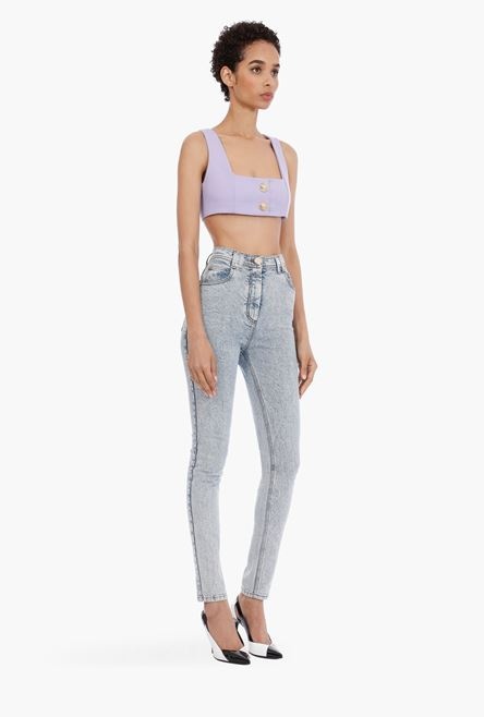 Skinny high-waisted light blue jeans - 7