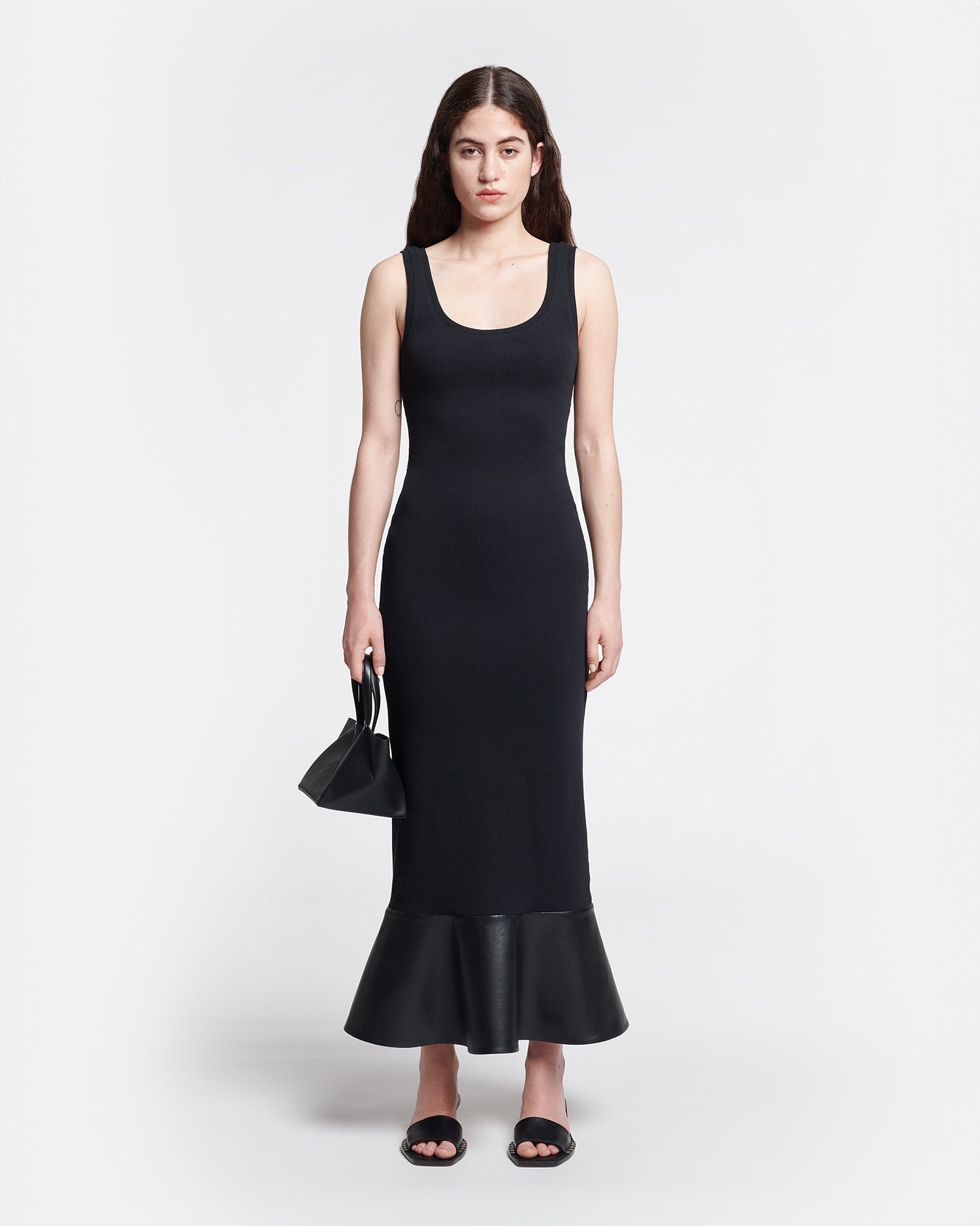 Leather-Trimmed Ribbed-Jersey Midi Dress - 2