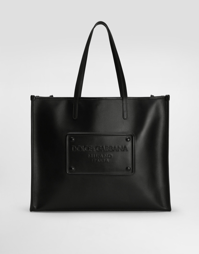 Calfskin shopper with raised logo 1