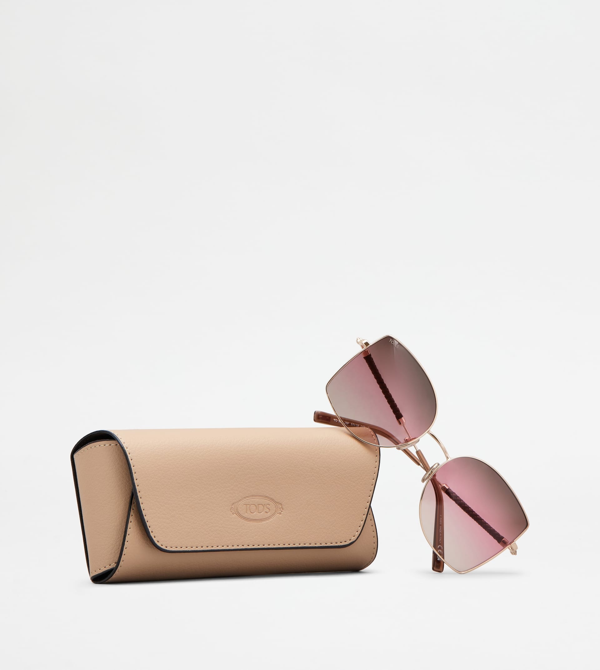 SUNGLASSES WITH TEMPLES IN LEATHER - GOLD - 5