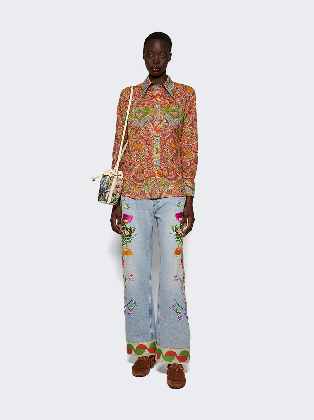 Embroidered Denim Pants Blue - 5
