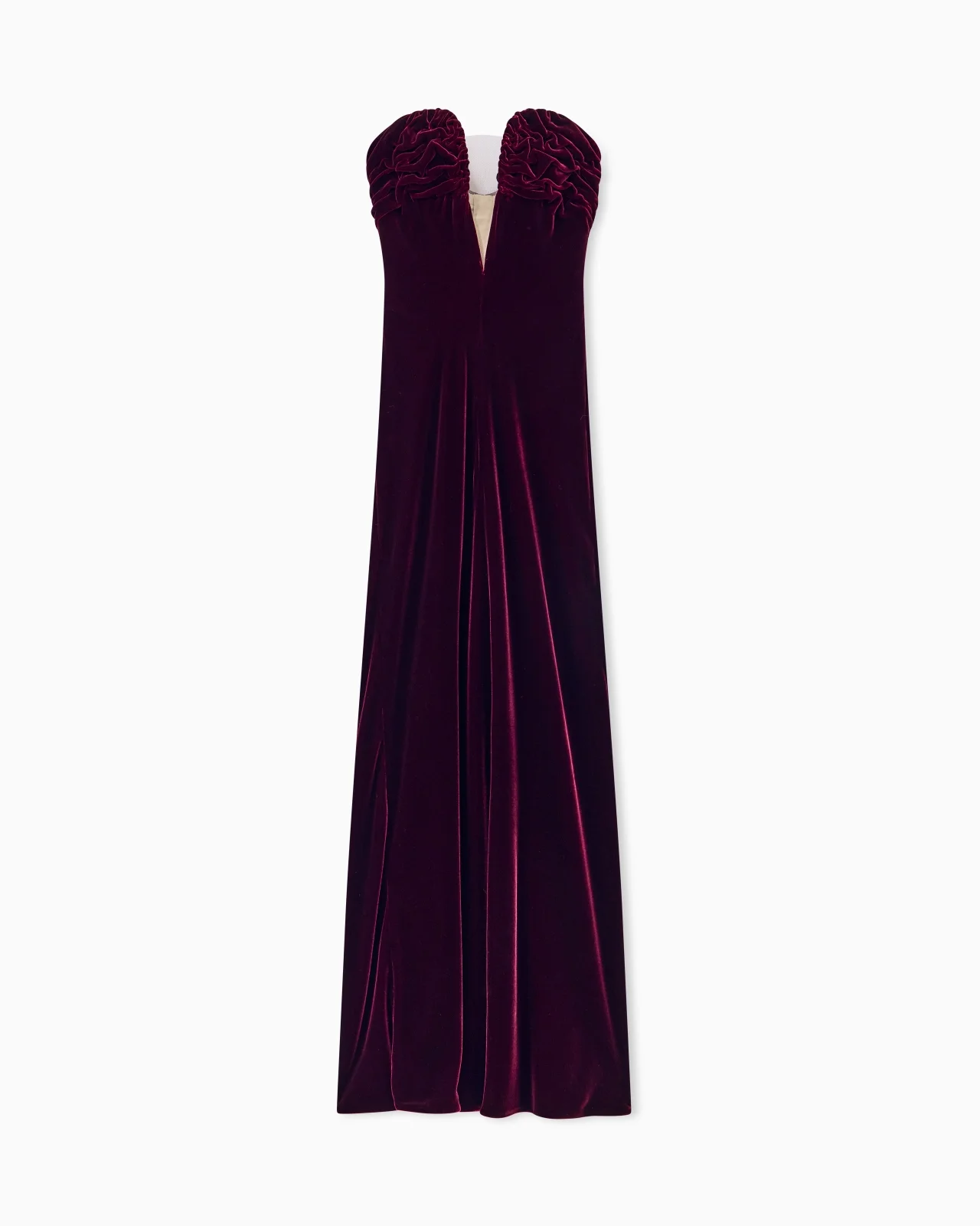 LONG BUSTIER DRESS IN SILK VELVET WITH ILLUSION TULLE - 1