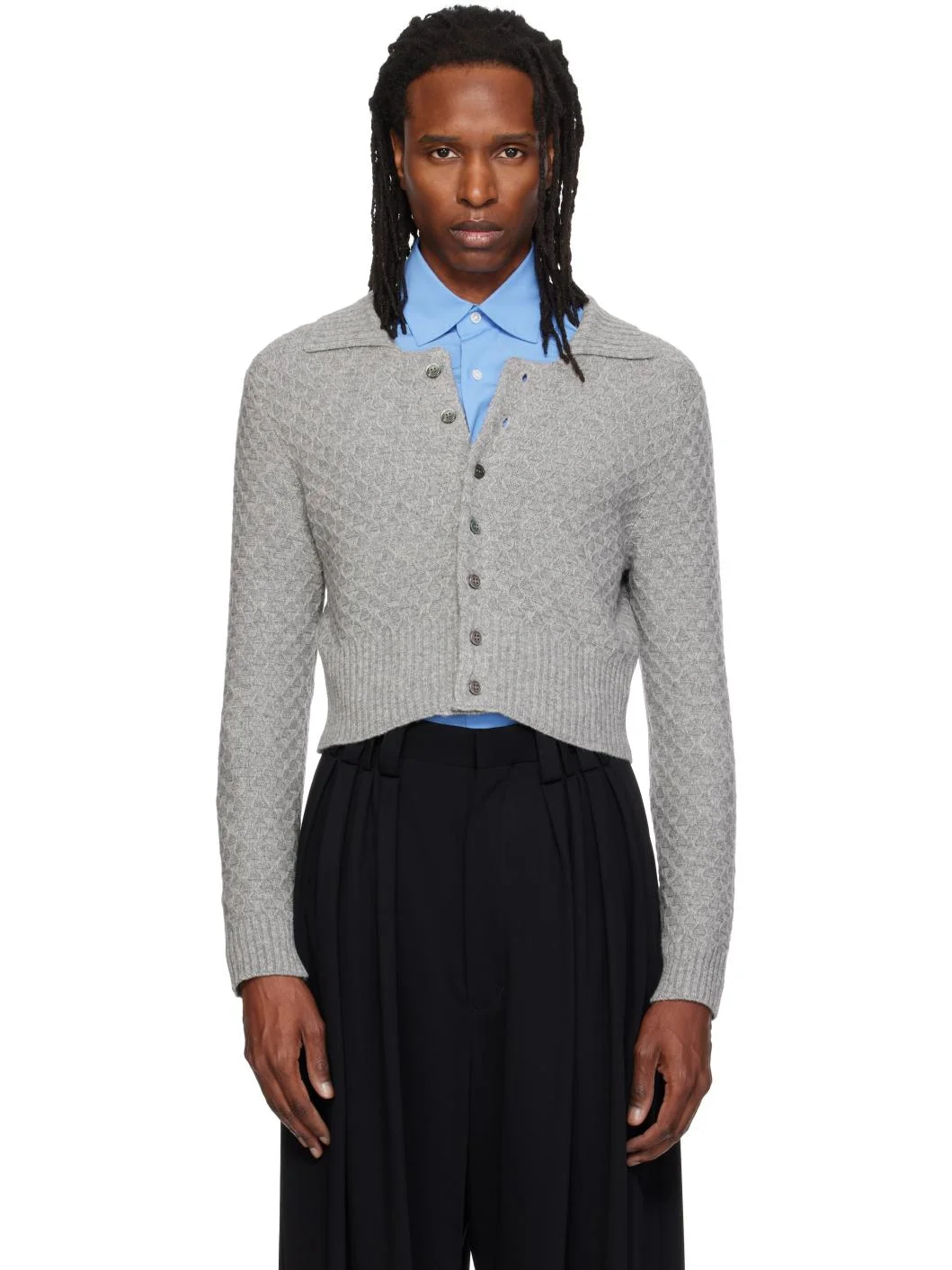 Gray Short Knit Cardigan - 1