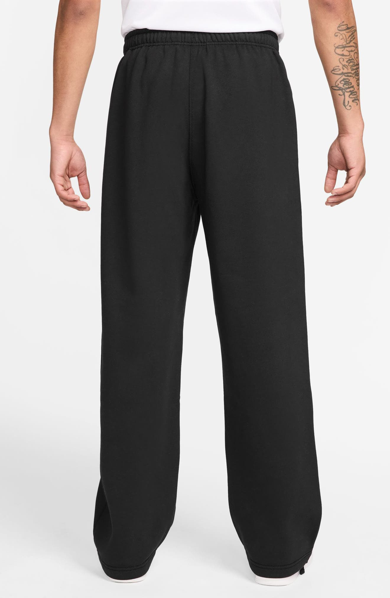 Nike Solo Swoosh Open Hem Fleece Sweatpants in 010 Black/black/white at Nordstrom - 2