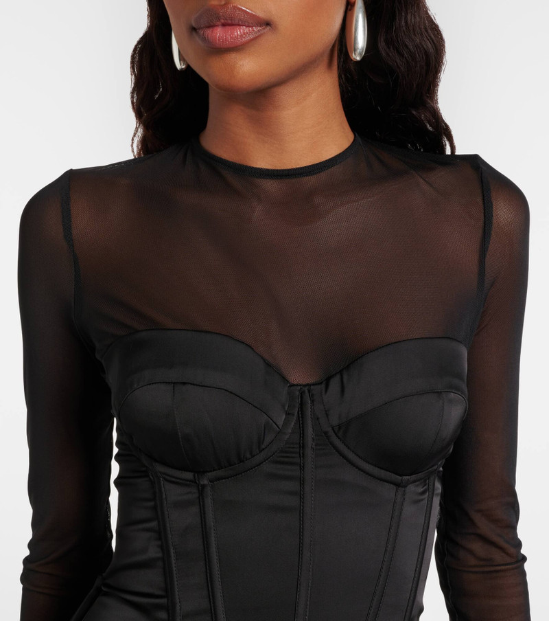 Mesh-trimmed satin corset dress 4